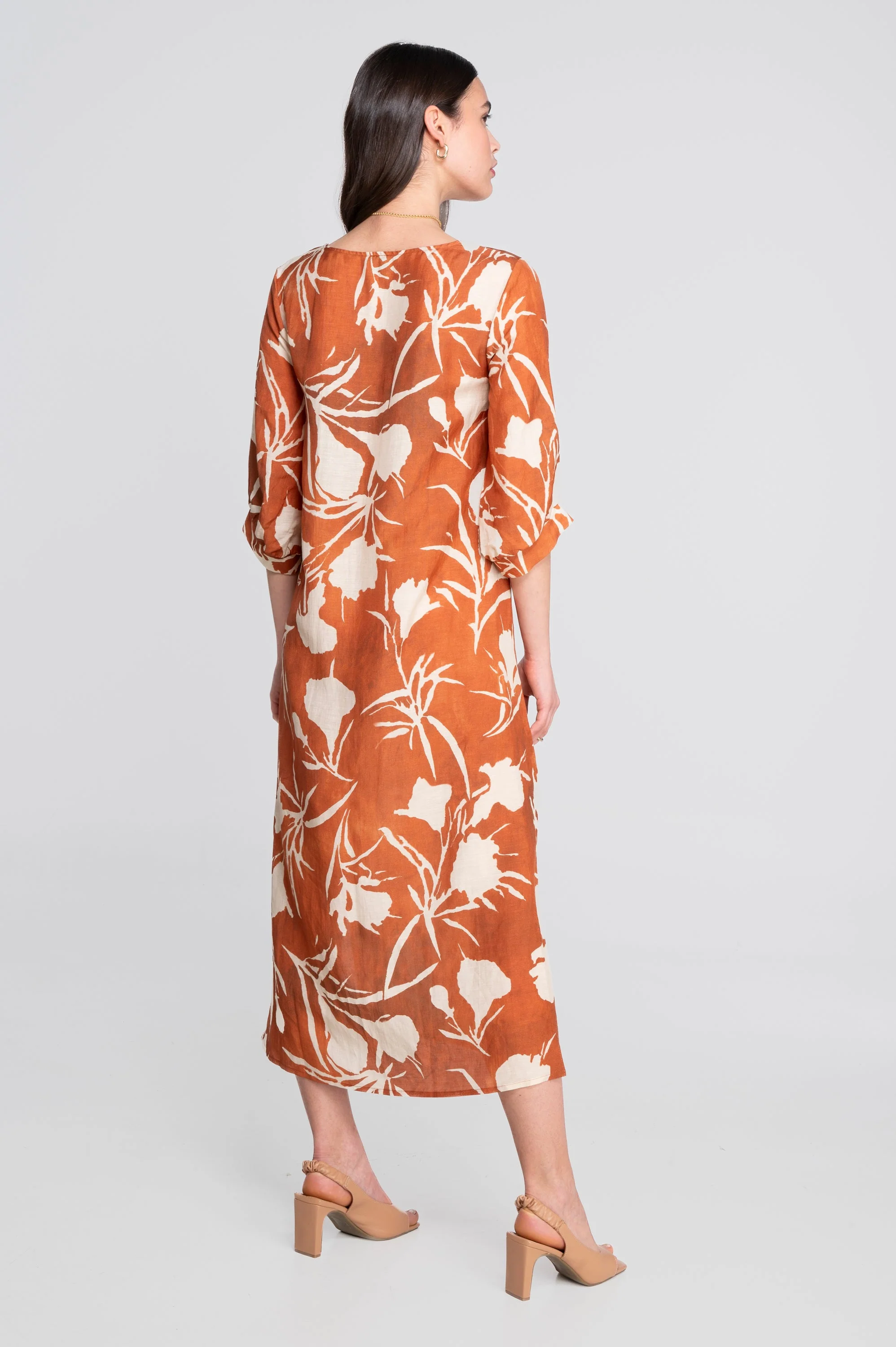 Kaftan-style printed linen-viscose dress 7555VL - Image 11
