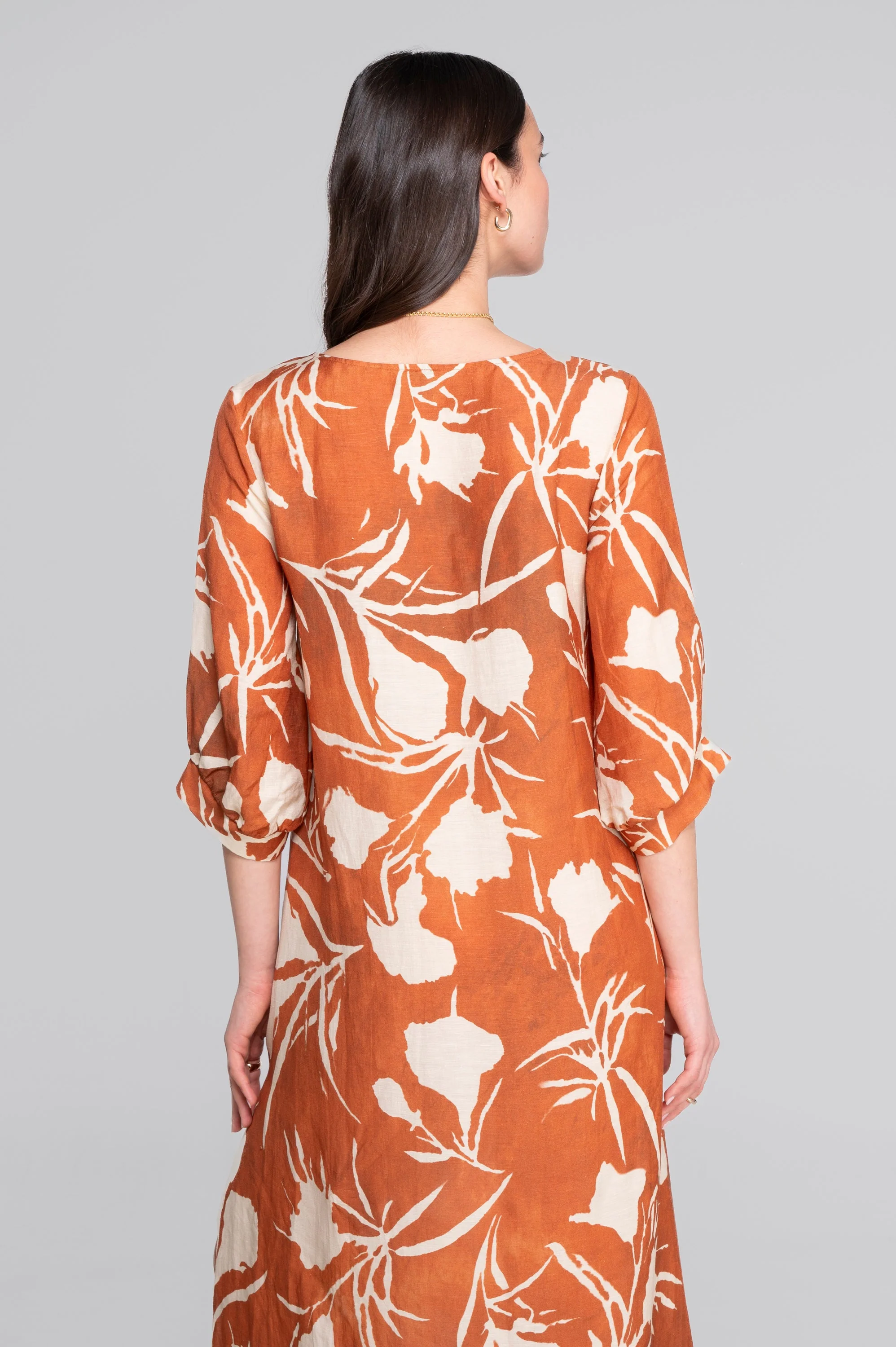 Kaftan-style printed linen-viscose dress A7555VL - Image 3