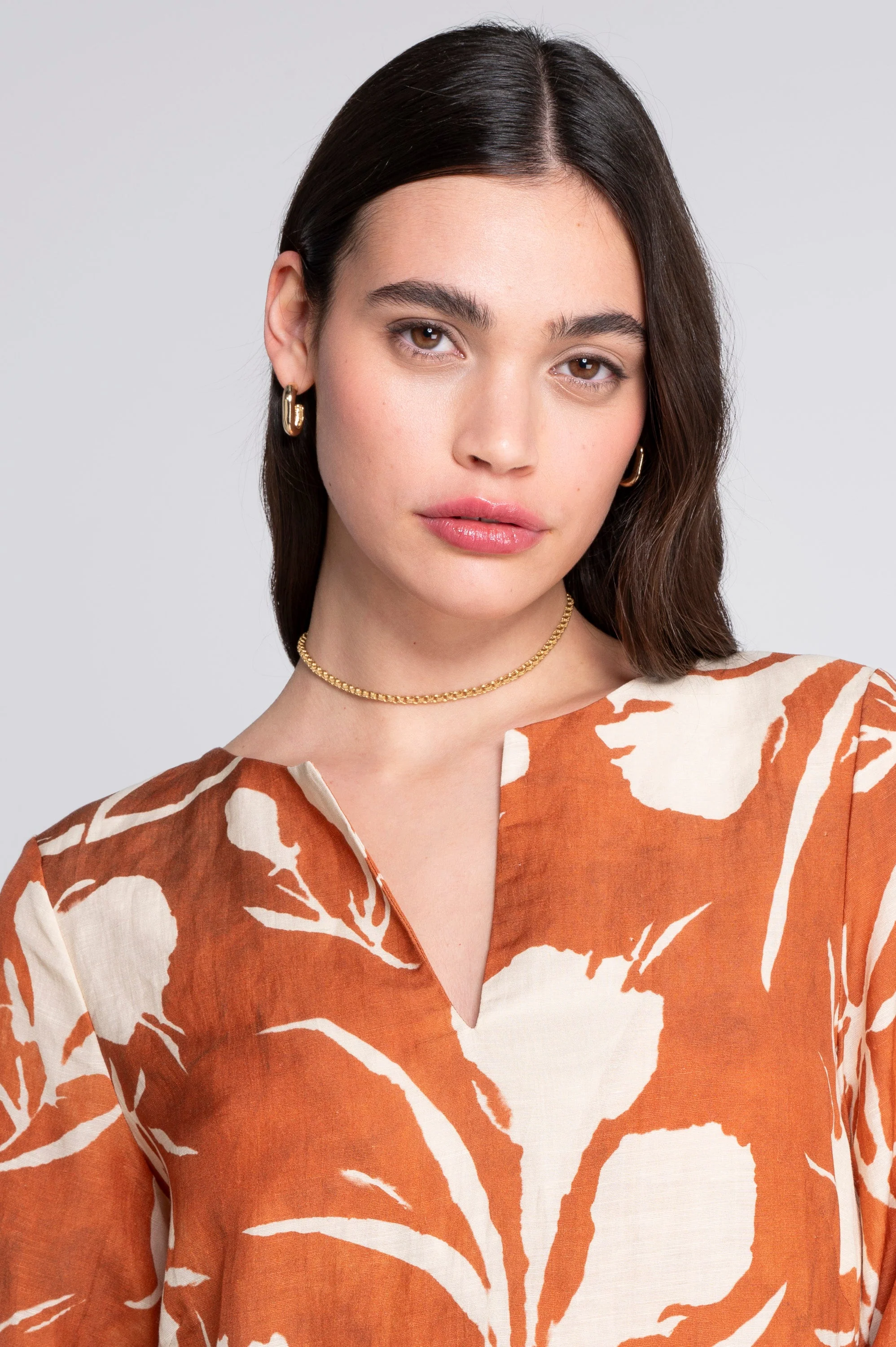 Kaftan-style printed linen-viscose dress A7555VL - Image 6