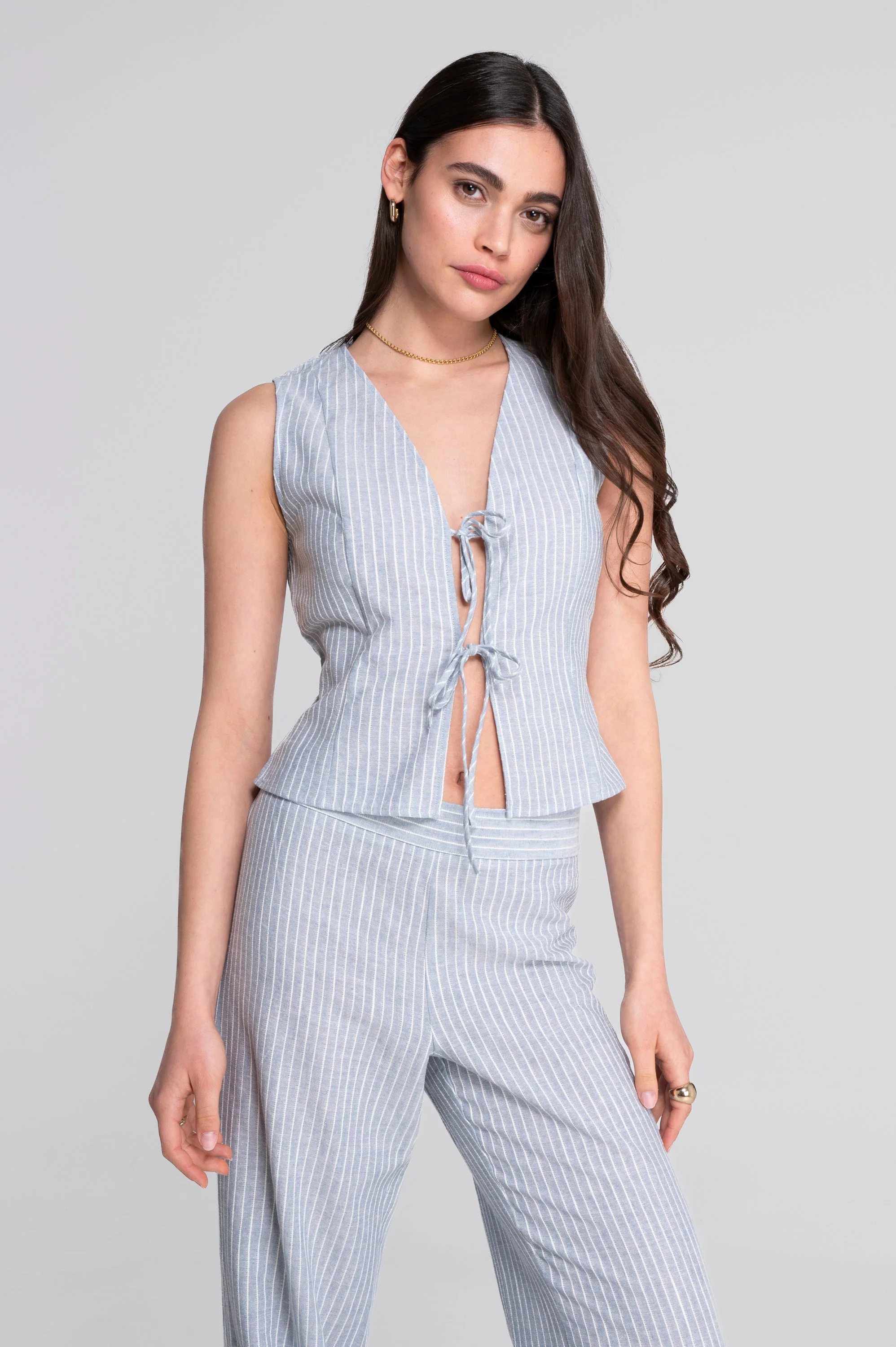 Sleeveless striped cotton-linen vest 7551R - Image 4