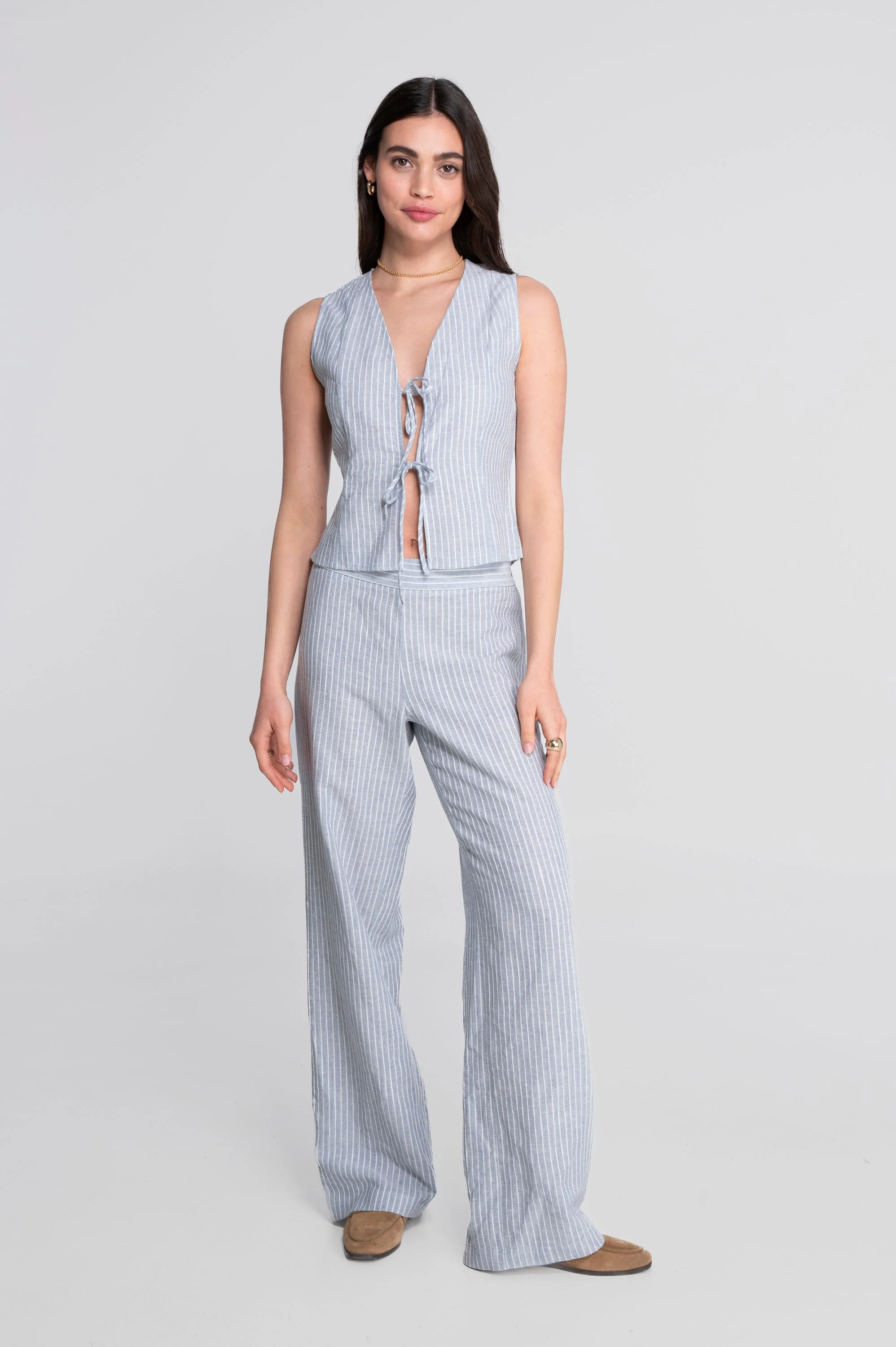 Sleeveless striped cotton-linen vest 7551R - Image 5