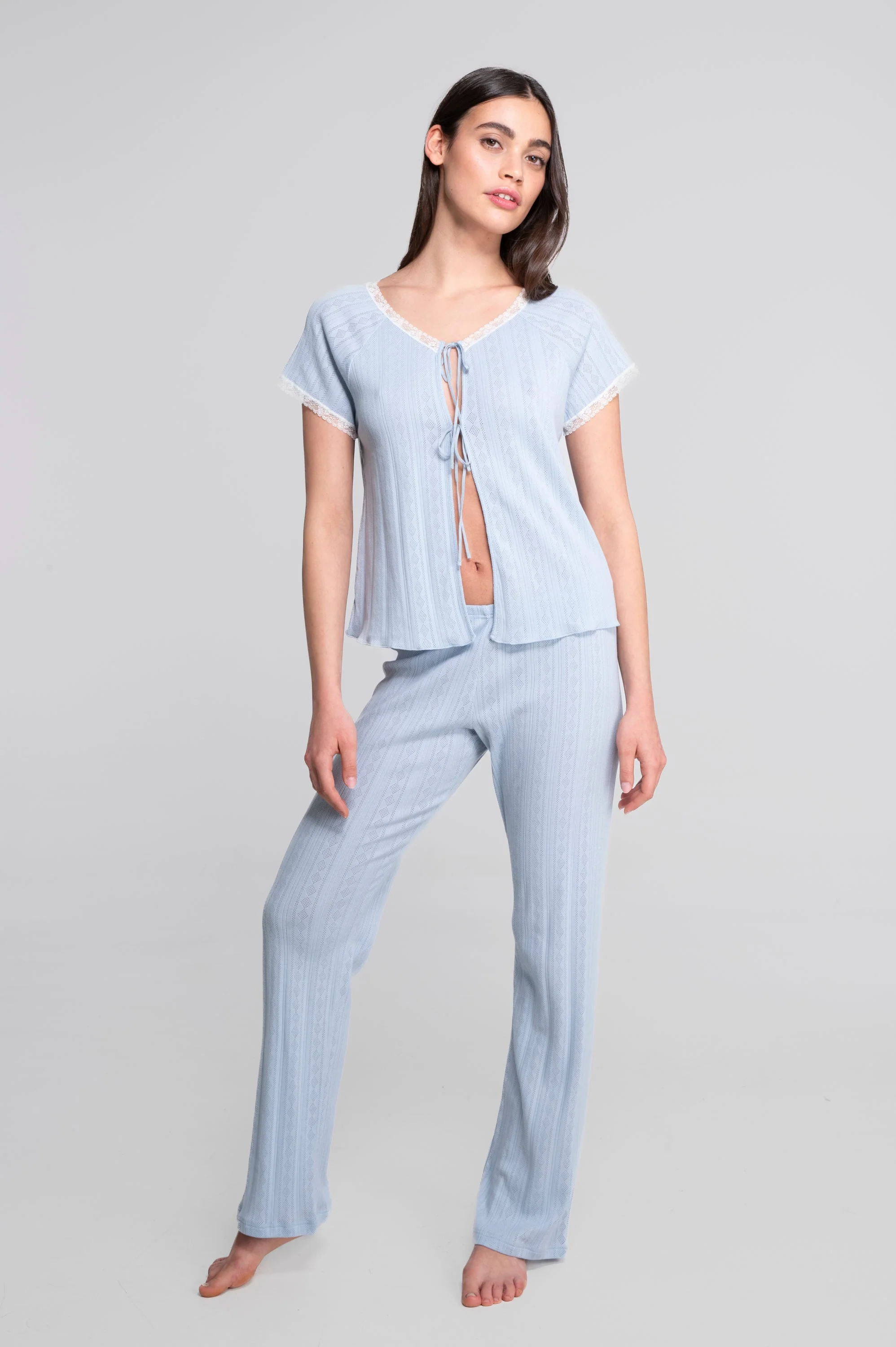 Short-sleeve blouse in ajouré cotton 7548 - Image 4