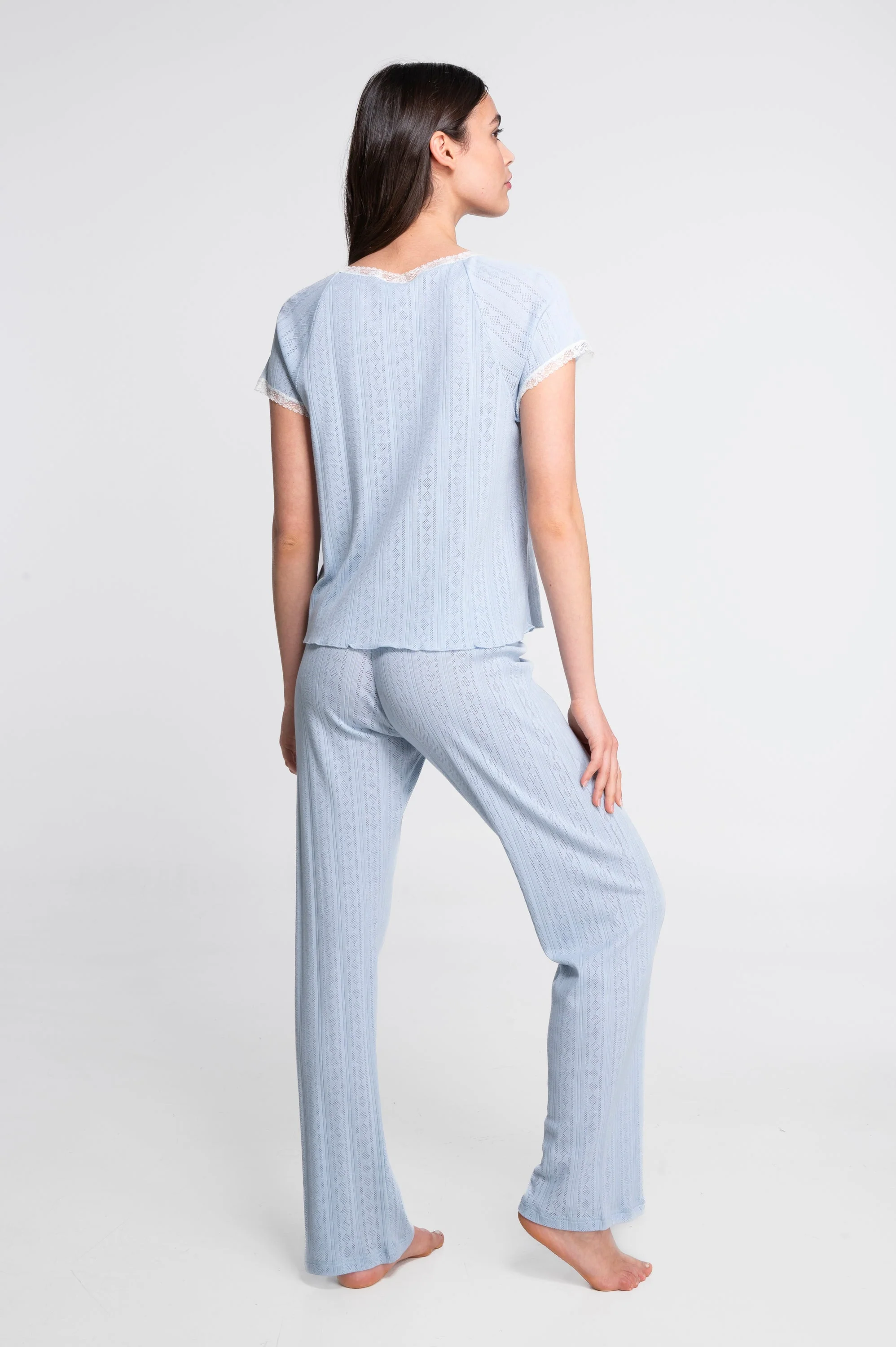 Short-sleeve blouse in ajouré cotton 7548 - Image 5