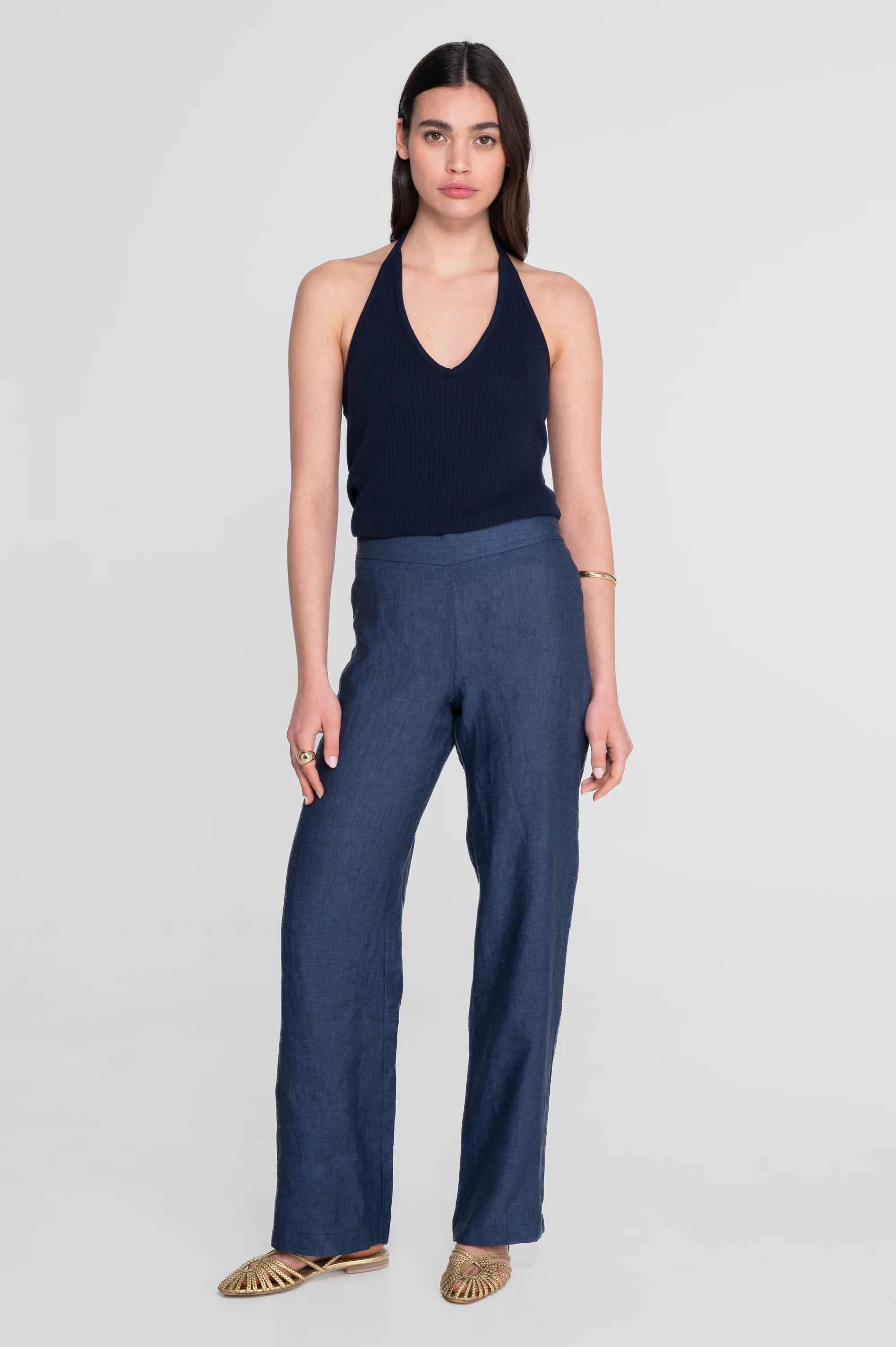 Wide-leg linen trousers 7536L - Image 6
