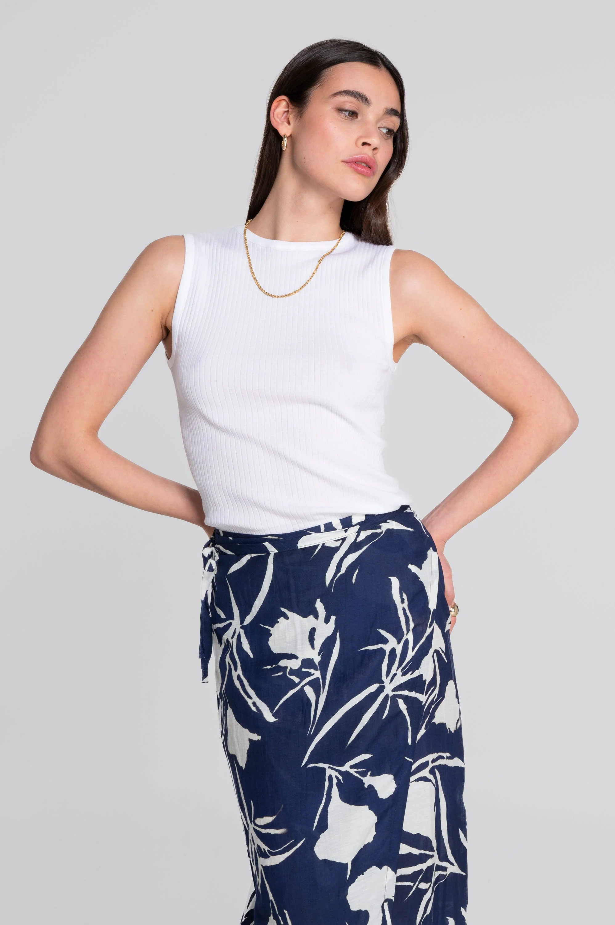 Printed linen-viscose wrap skirt 7535VL - Image 5