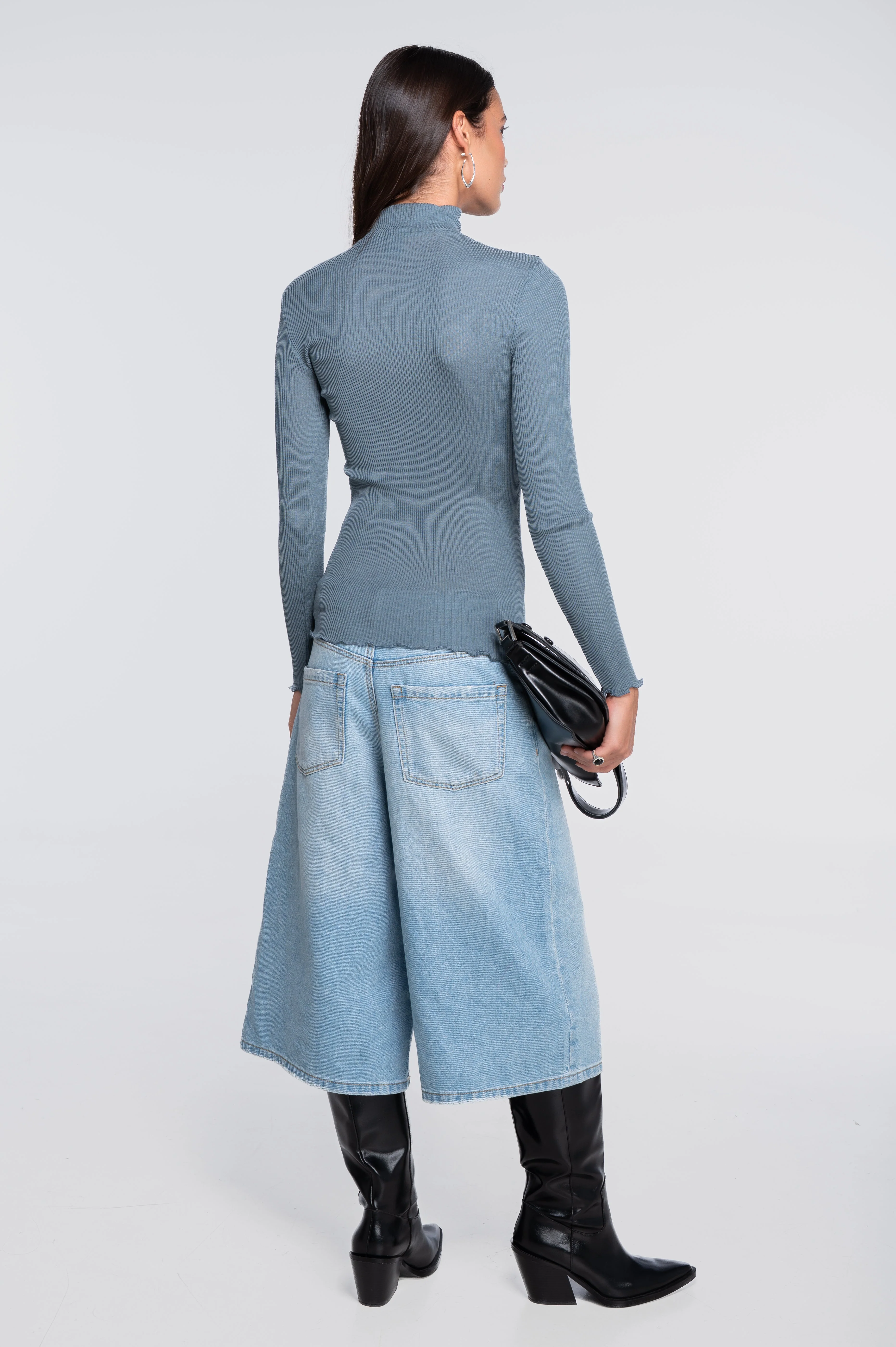Wool and silk long sleeves mock neck shirt 3429 - Image 12