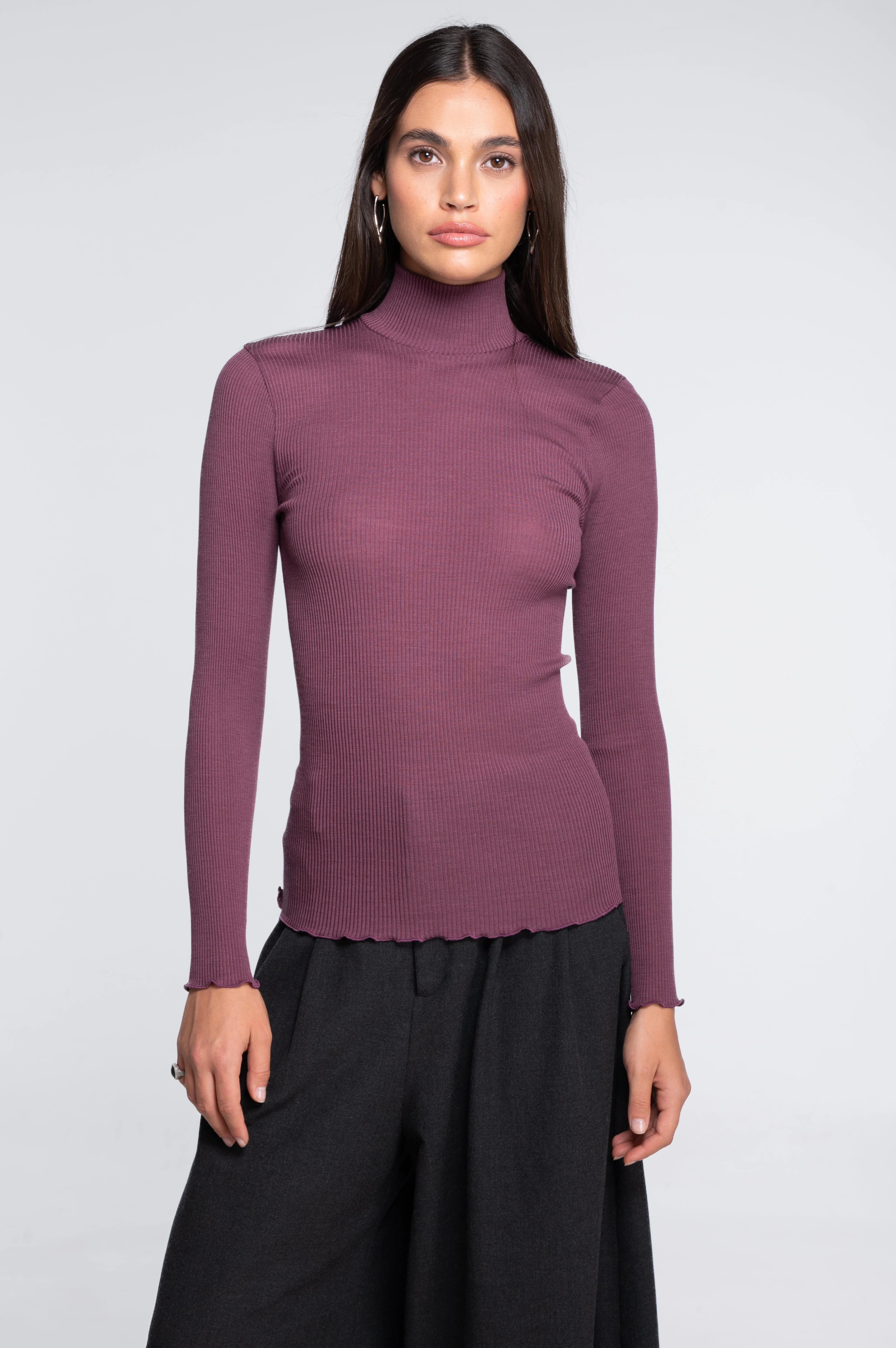Wool and silk long sleeves mock neck shirt 3429 - Image 13
