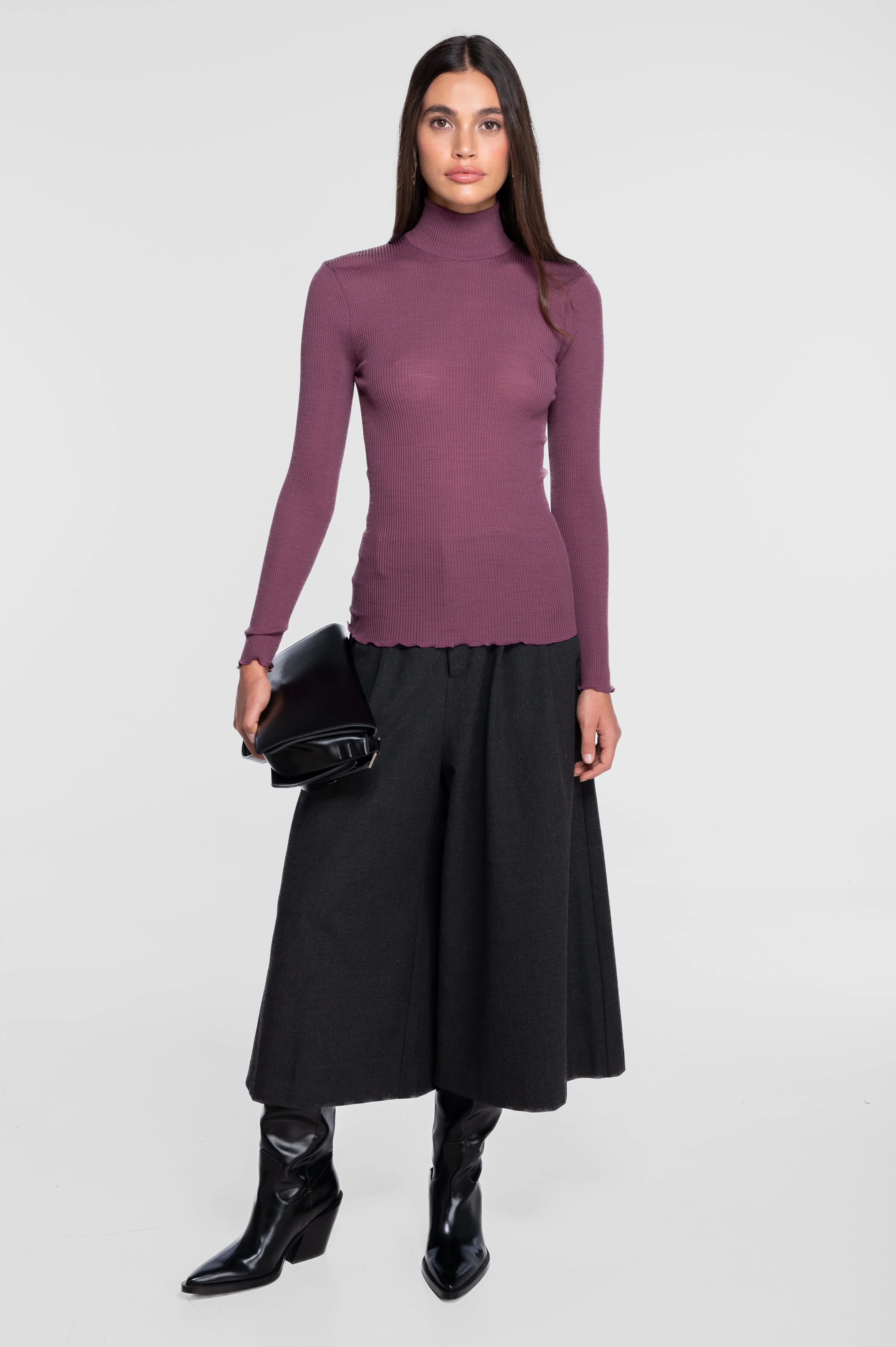 Wool and silk long sleeves mock neck shirt 3429 - Image 16