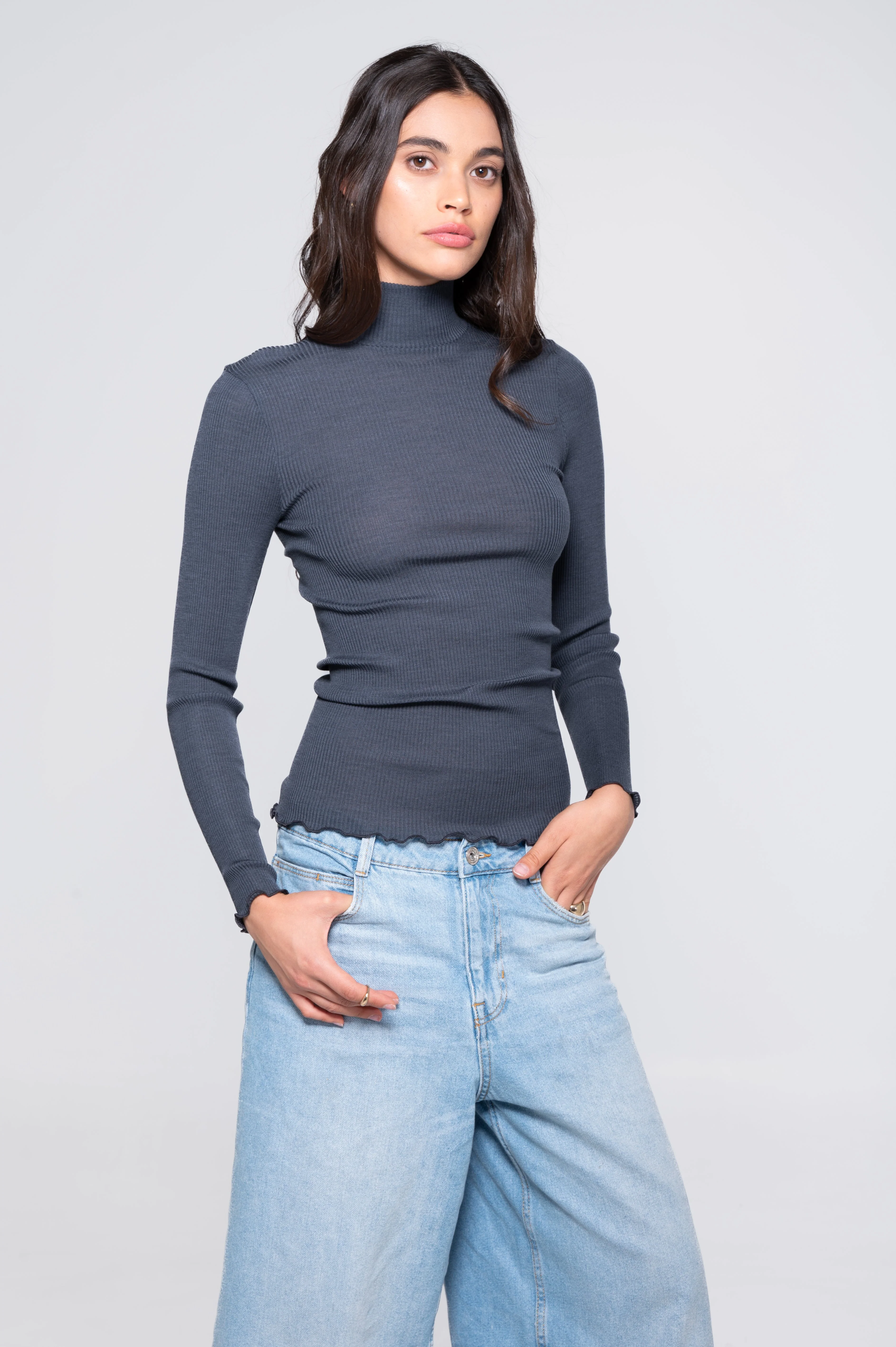 Wool and silk long sleeves mock neck shirt 3429 - Image 19