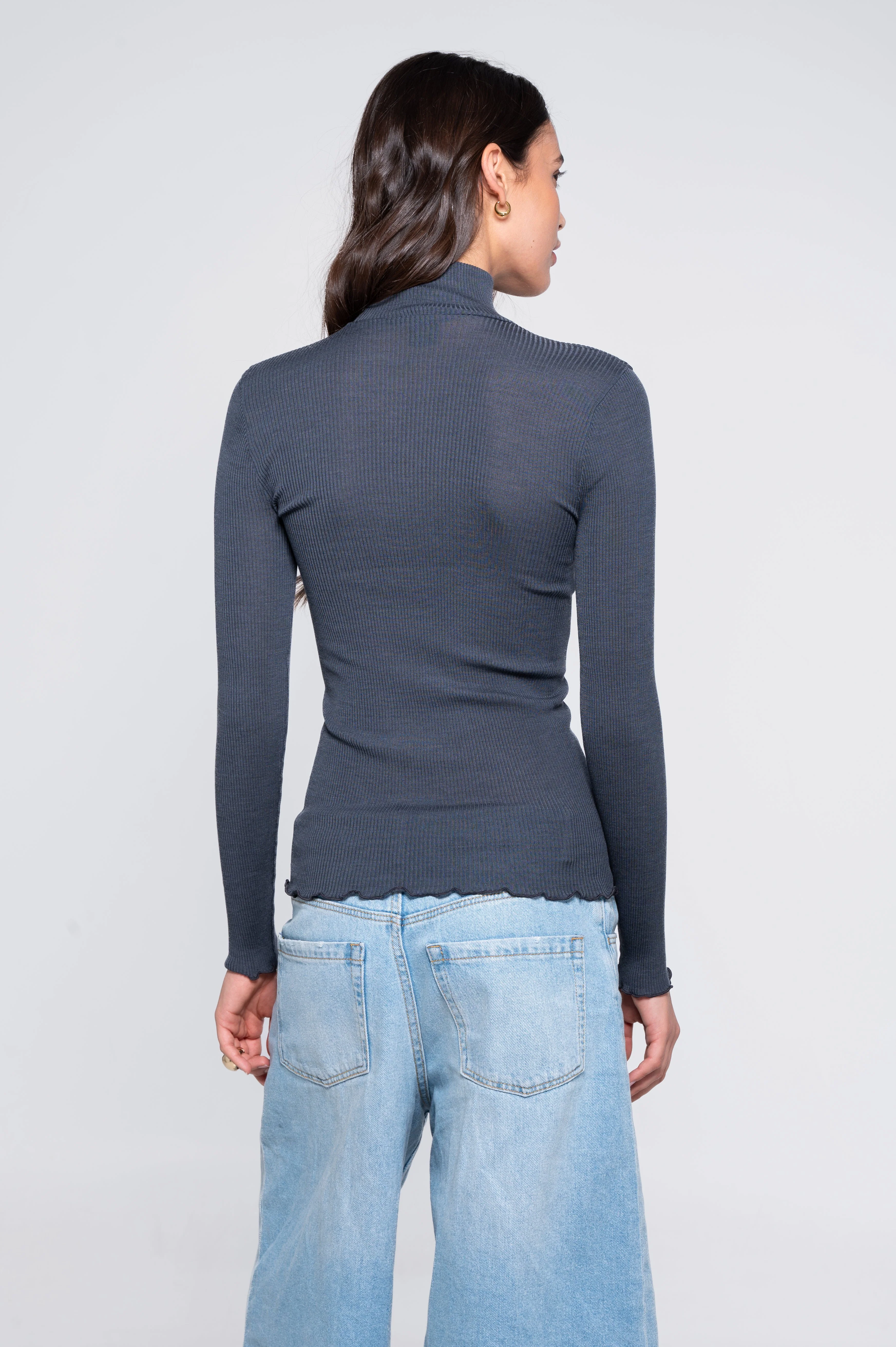 Wool and silk long sleeves mock neck shirt 3429 - Image 20