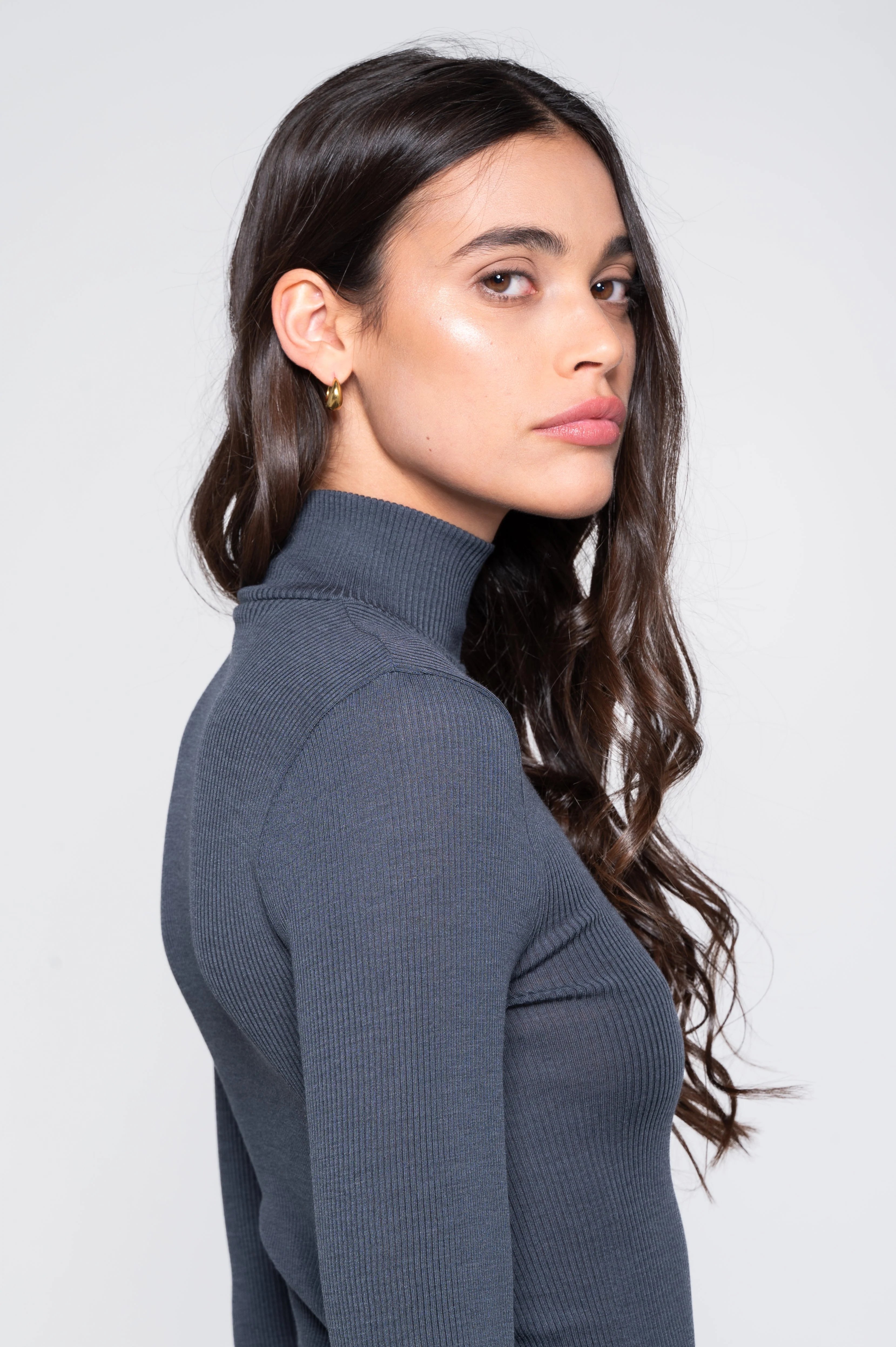 Wool and silk long sleeves mock neck shirt 3429 - Image 21