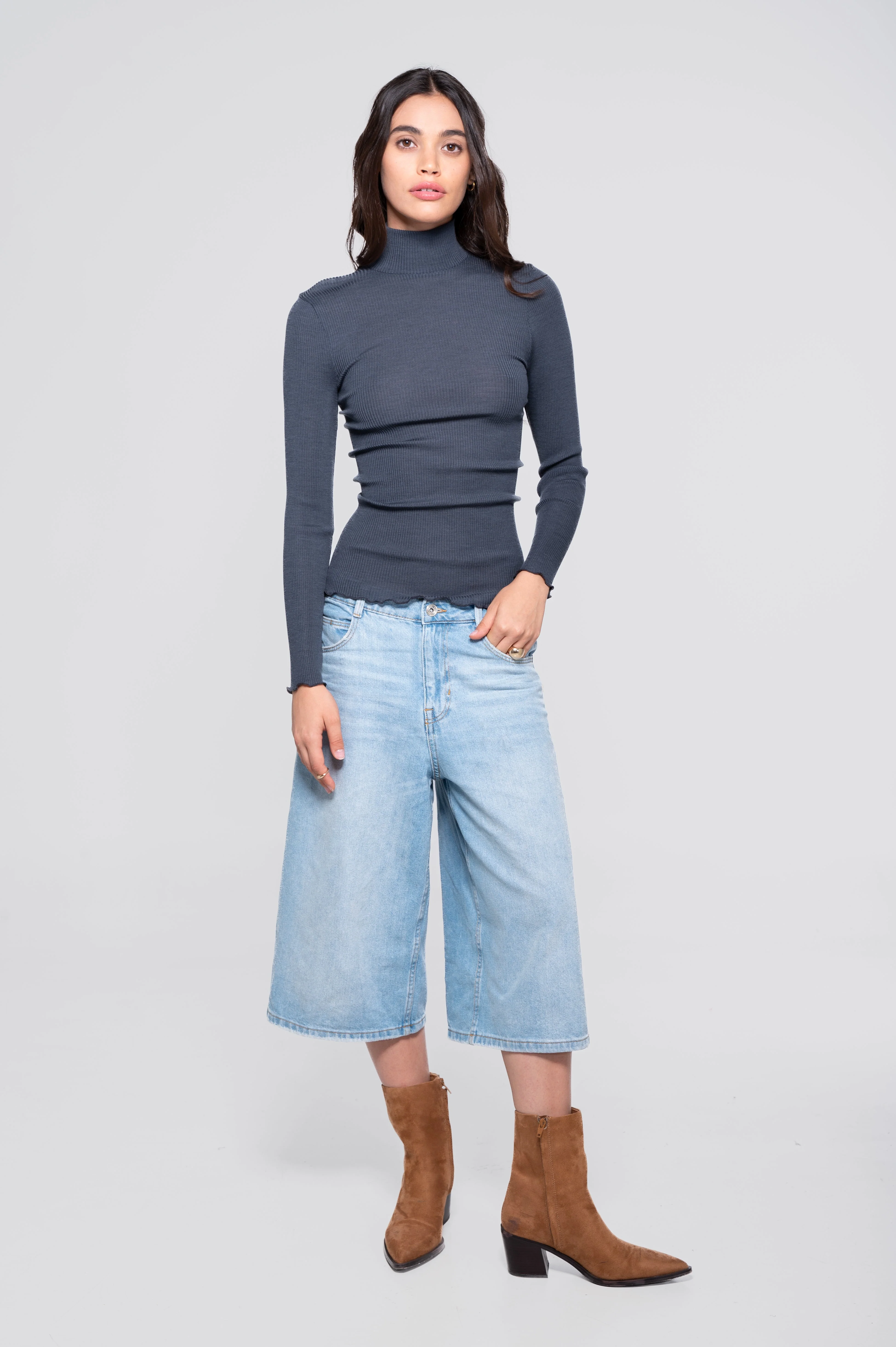 Wool and silk long sleeves mock neck shirt 3429 - Image 22