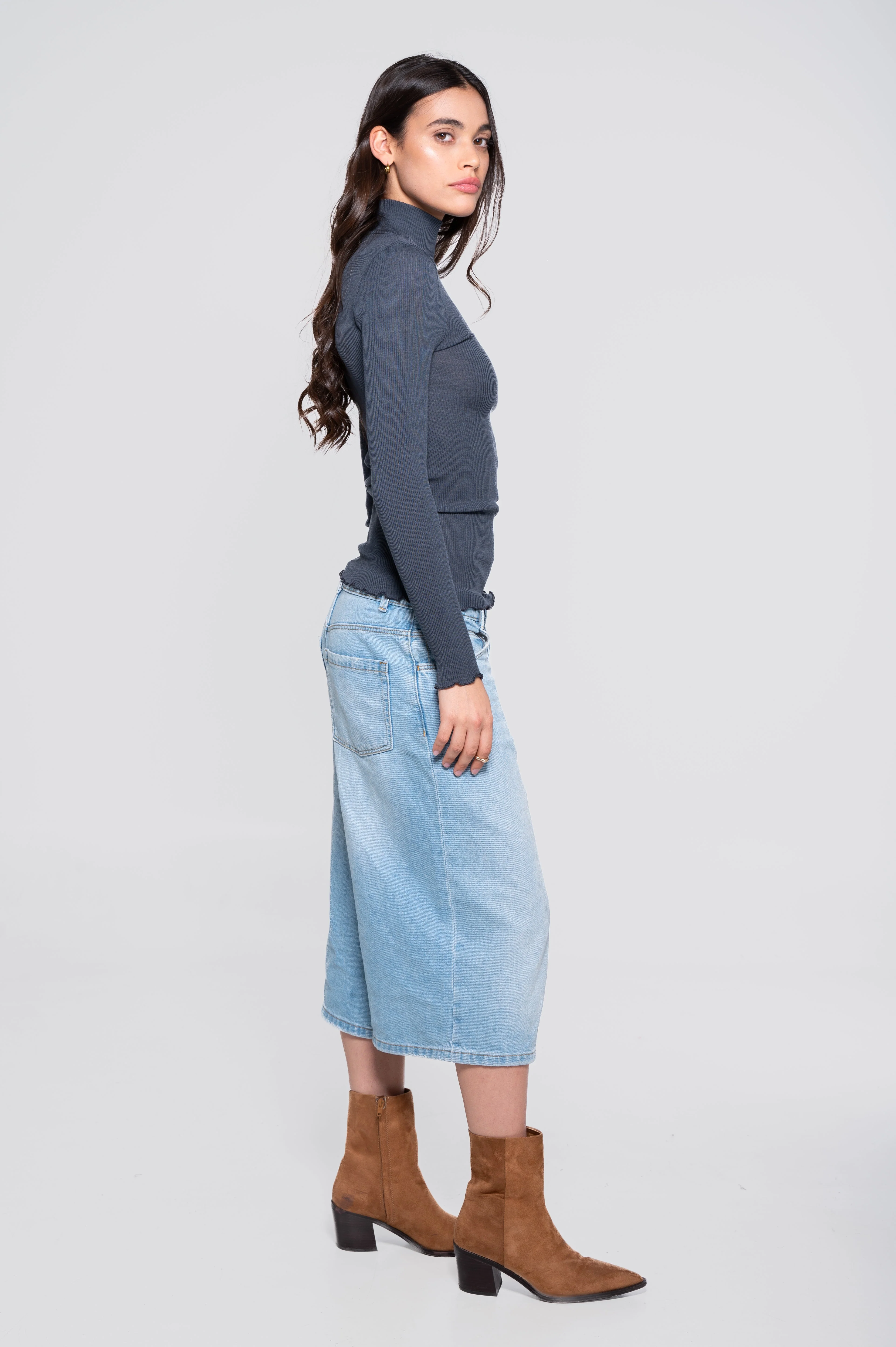 Wool and silk long sleeves mock neck shirt 3429 - Image 23