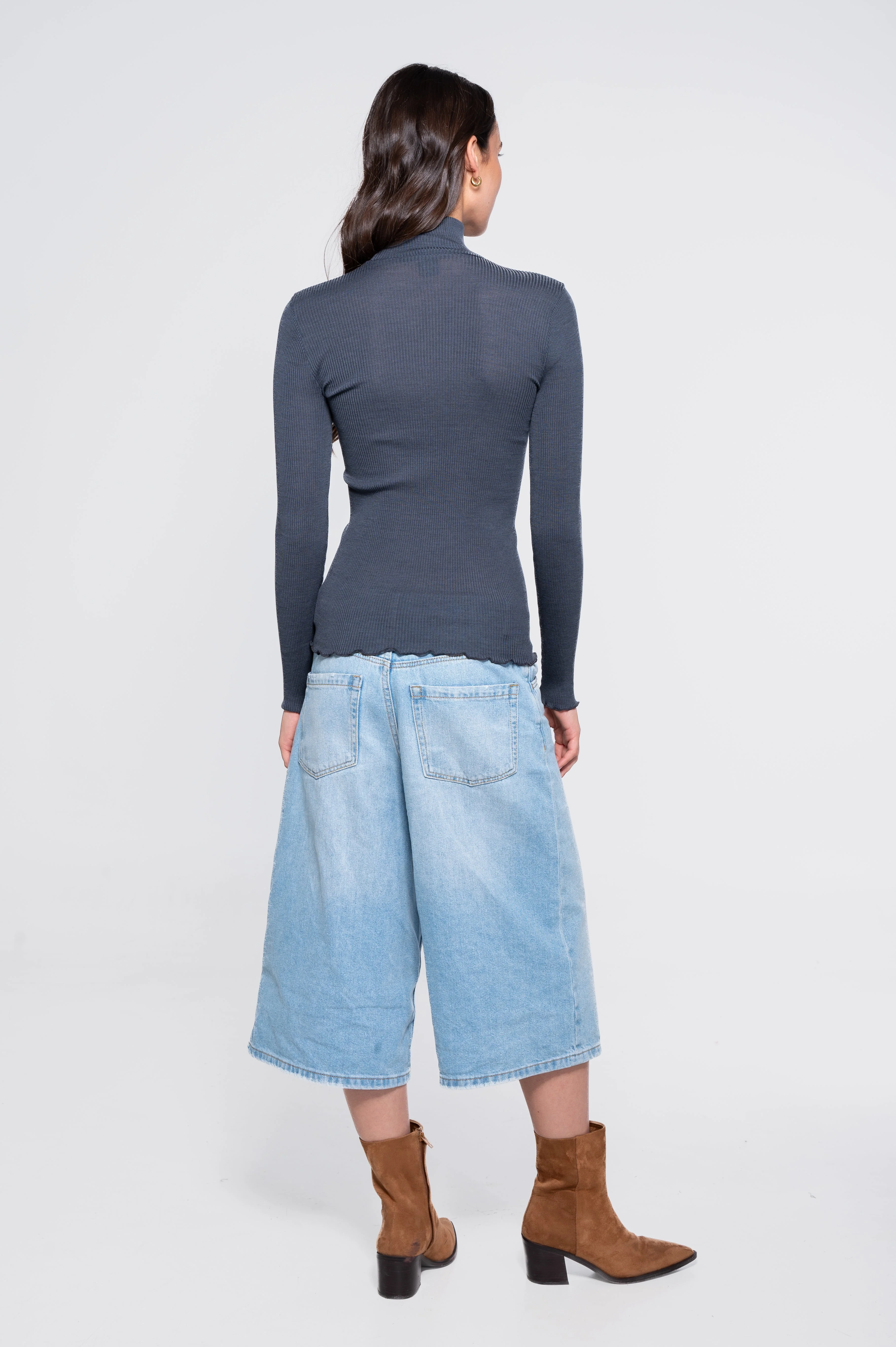 Wool and silk long sleeves mock neck shirt 3429 - Image 24