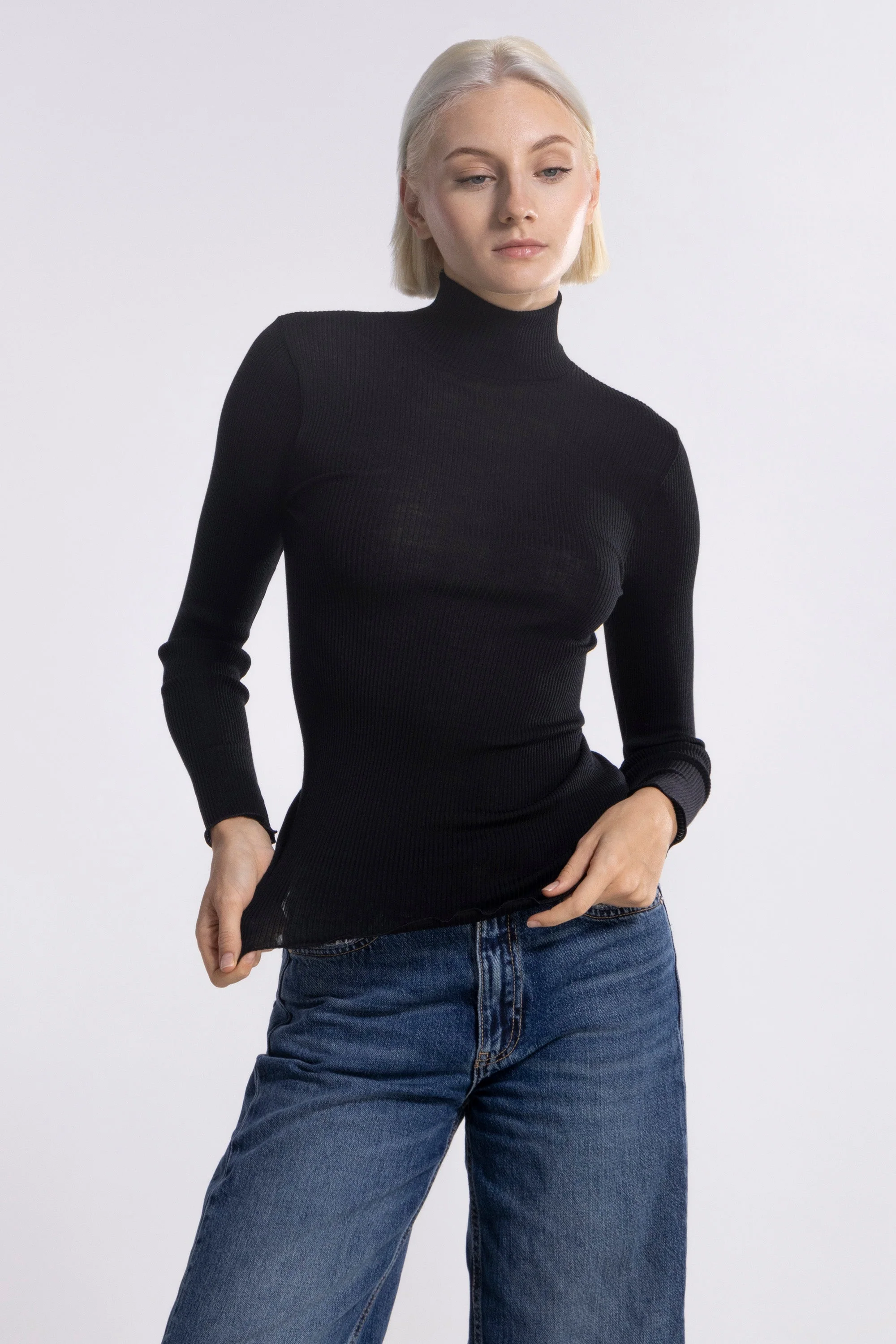 Wool and silk long sleeves mock neck shirt 3429 - Image 28