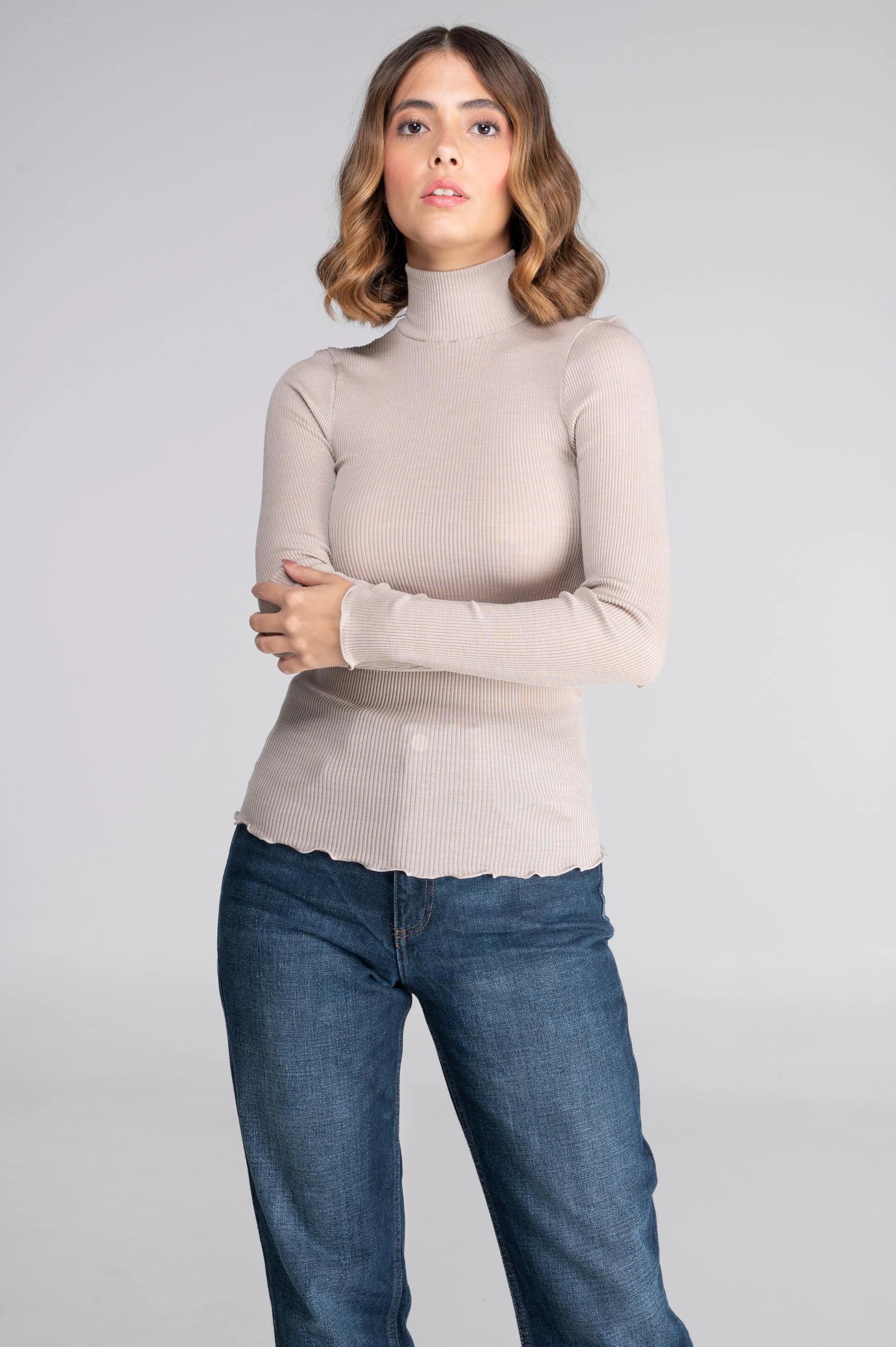 Wool and silk long sleeves mock neck shirt 3429 - Image 32