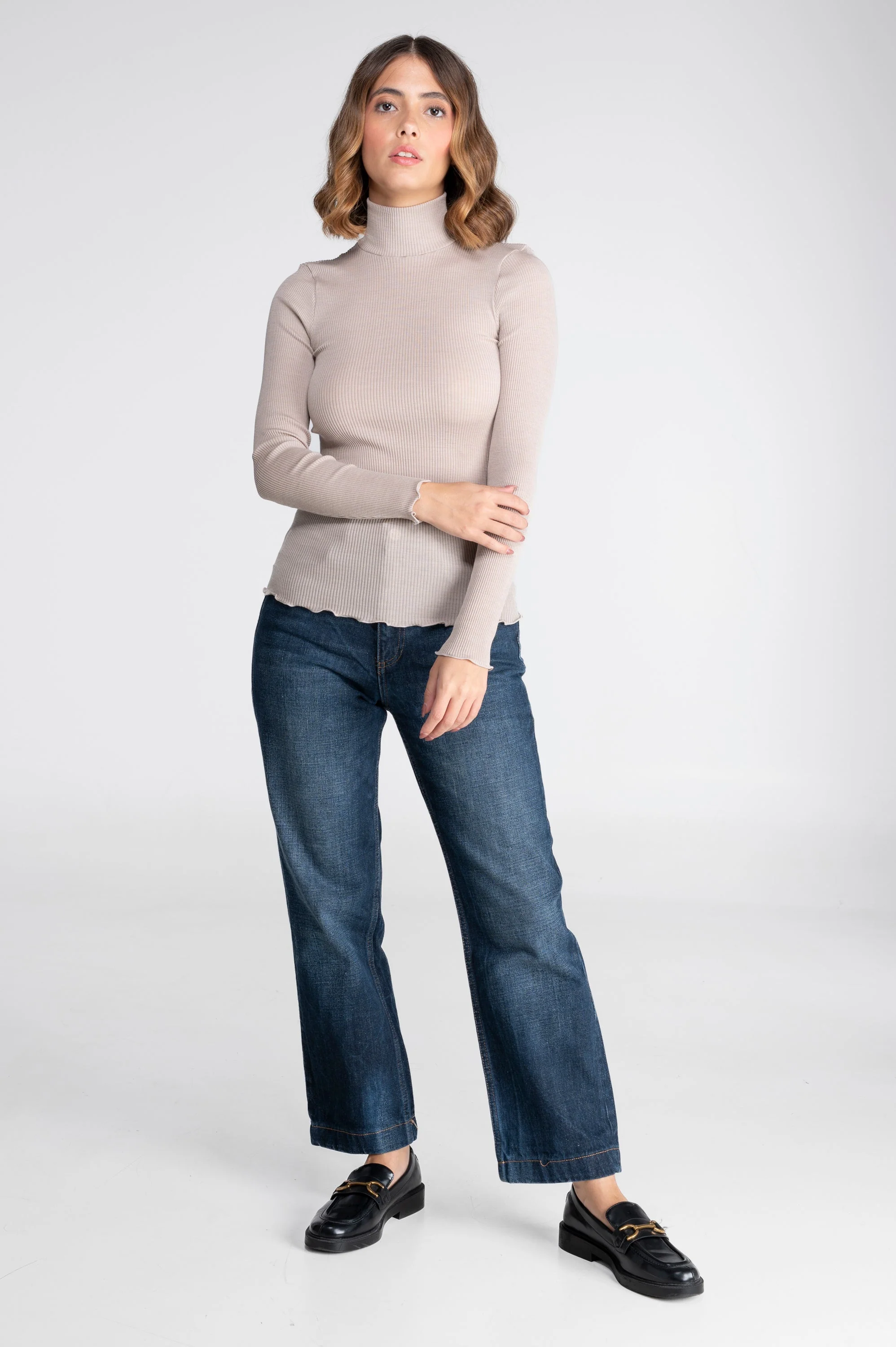 Wool and silk long sleeves mock neck shirt 3429 - Image 35