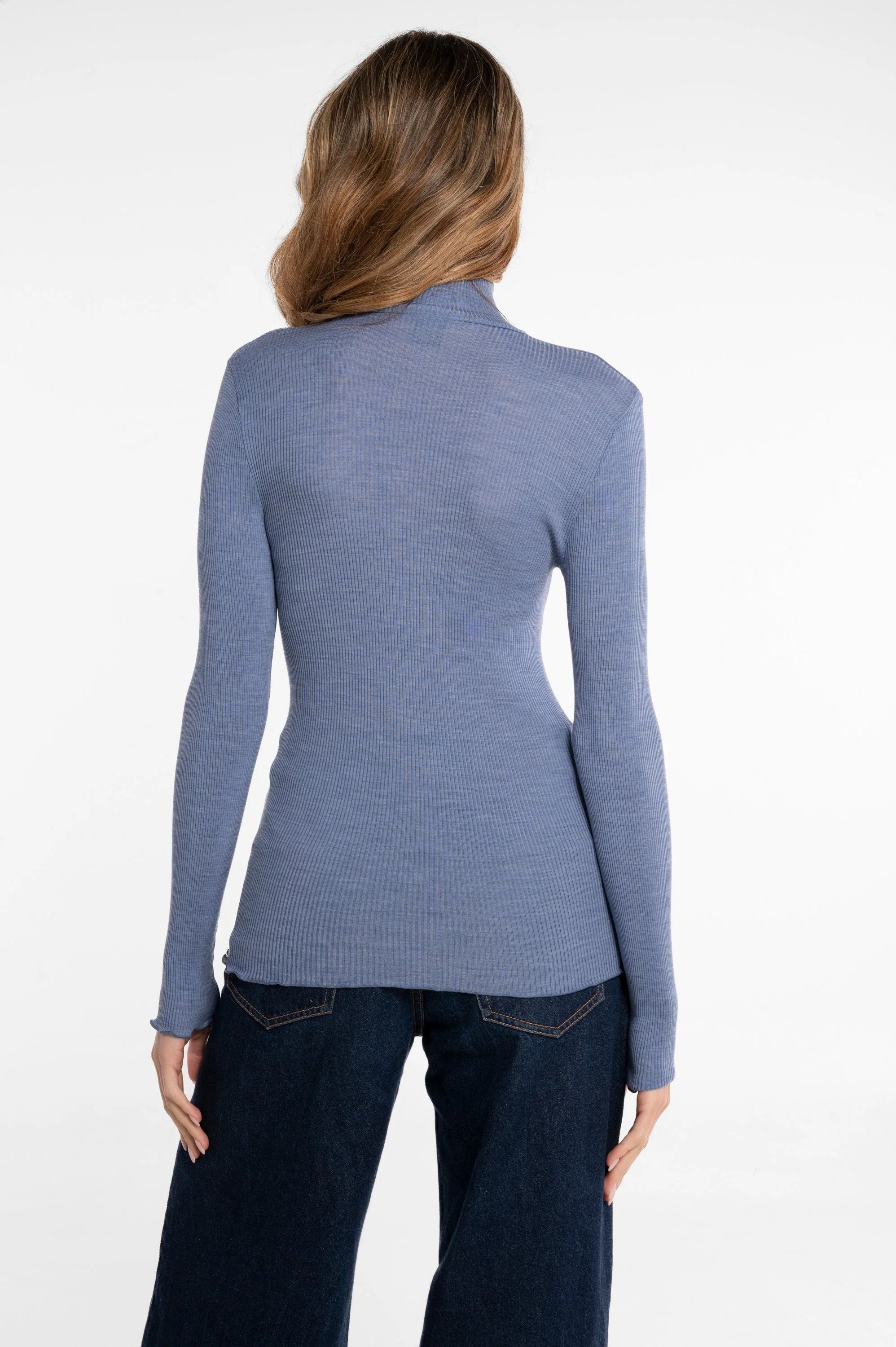 Wool and silk long sleeves mock neck shirt 3429 - Image 37