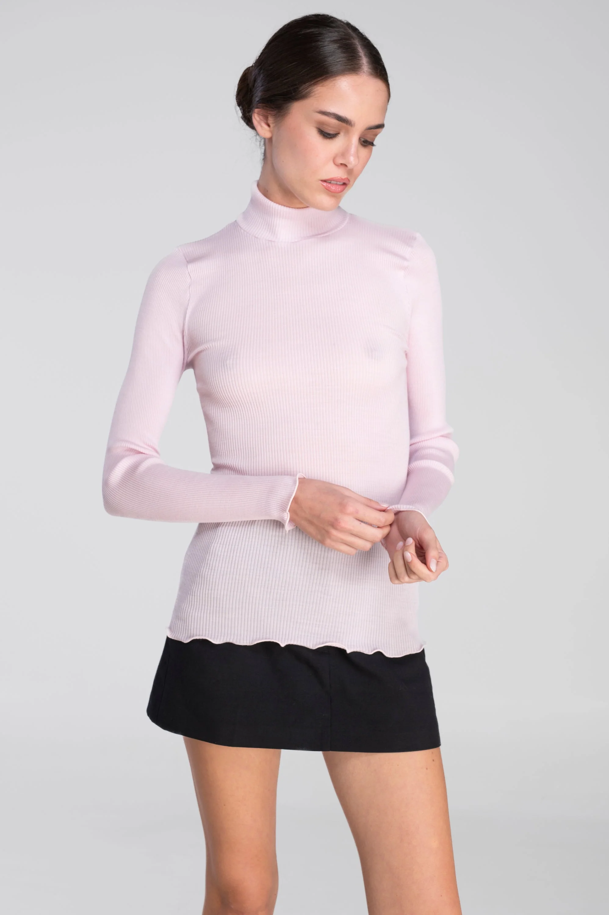Wool and silk long sleeves mock neck shirt 3429 - Image 40