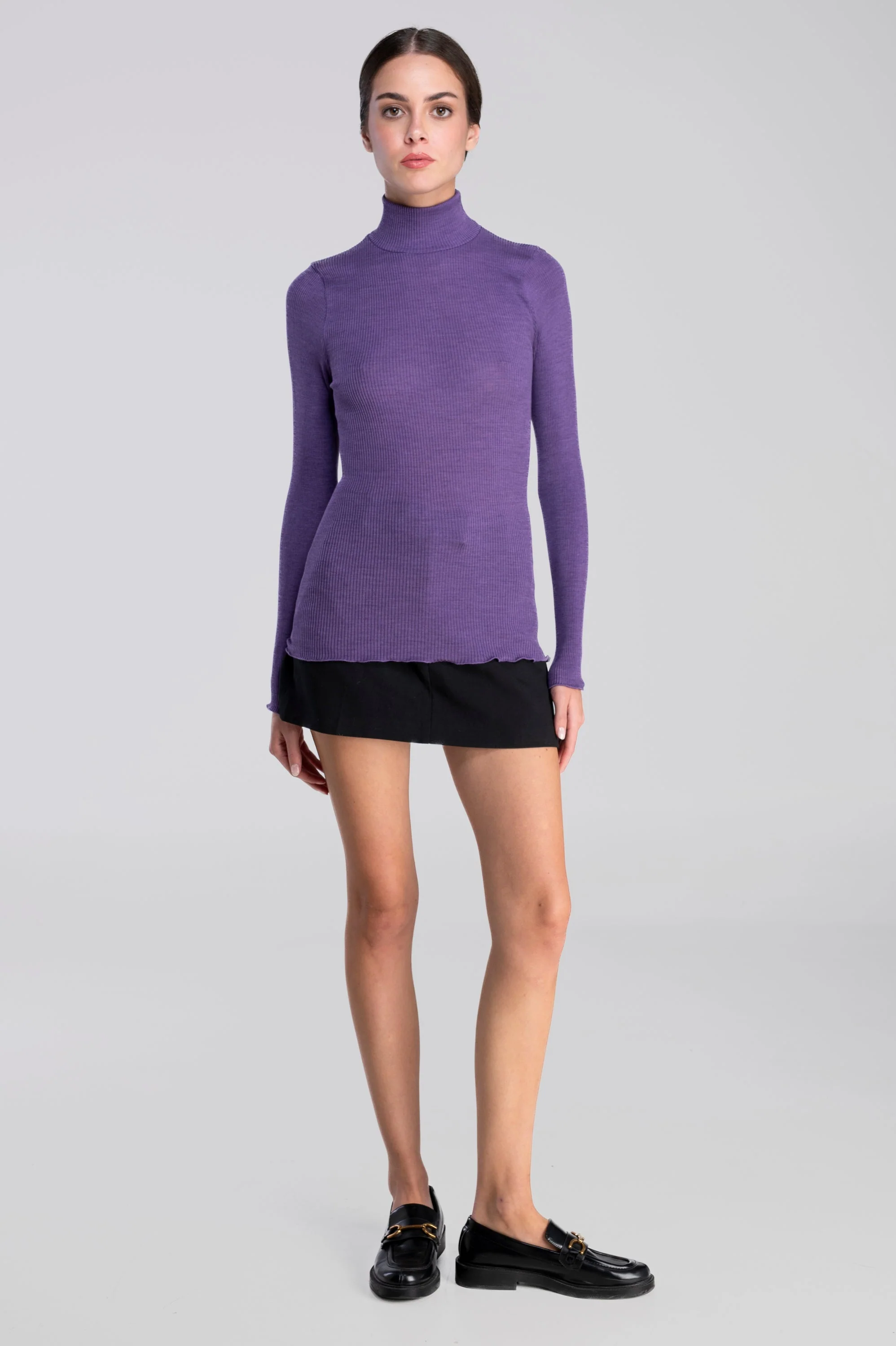 Wool and silk long sleeves mock neck shirt 3429 - Image 51