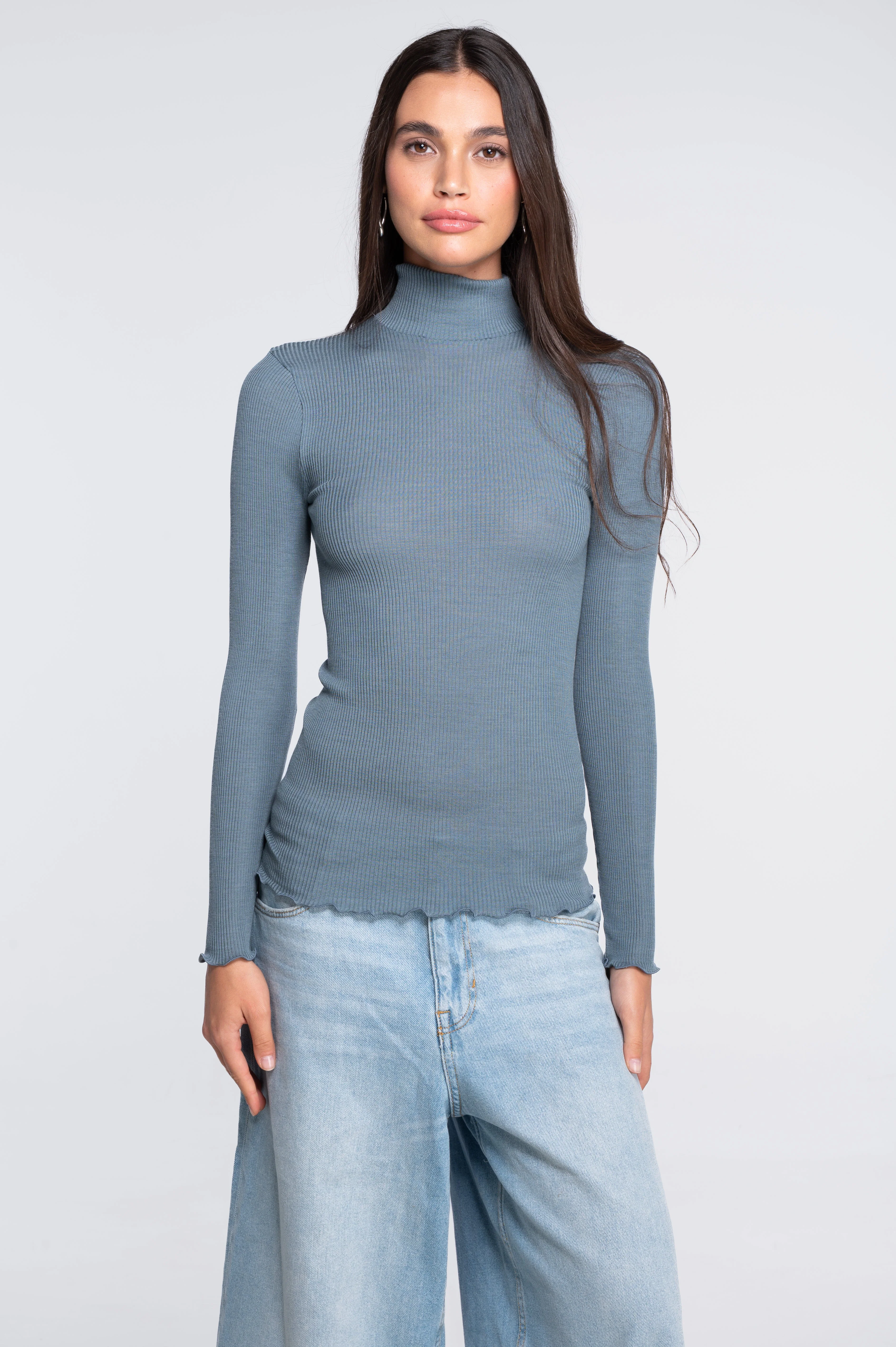 Wool and silk long sleeves mock neck shirt 3429 - Image 7