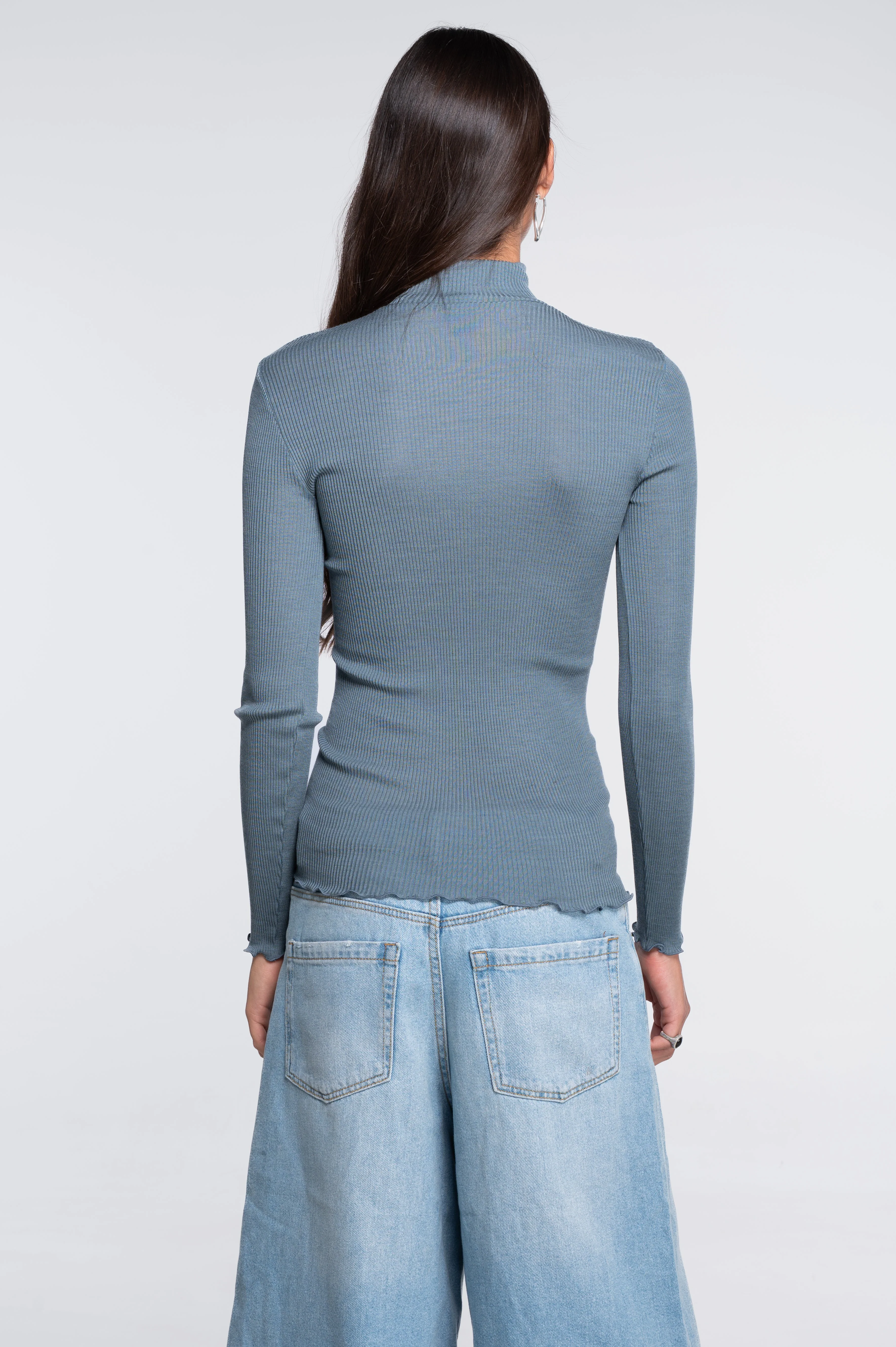 Wool and silk long sleeves mock neck shirt 3429 - Image 8