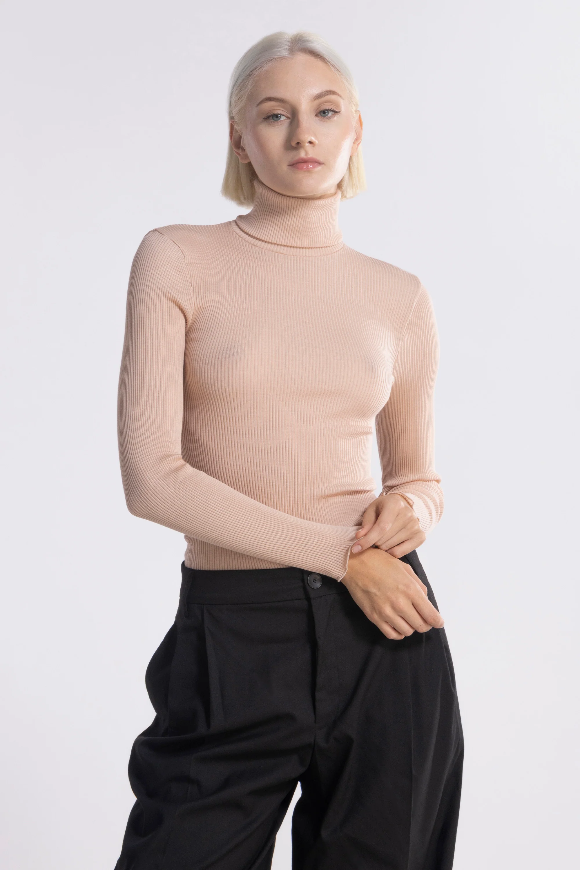 Wool and silk long sleeves turtleneck shirt 3438 - Image 23