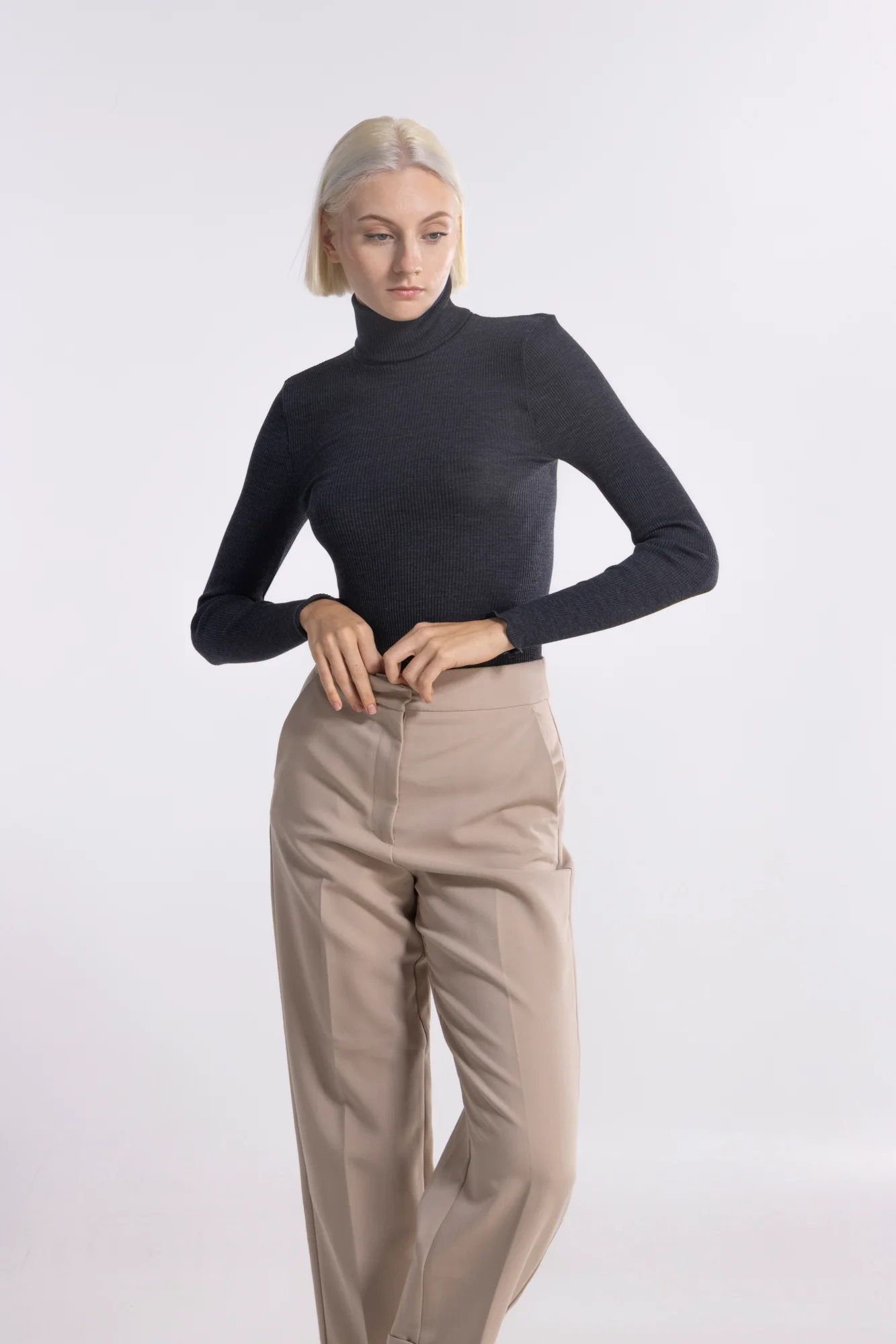 Wool and silk long sleeves turtleneck shirt 3438 - Image 25