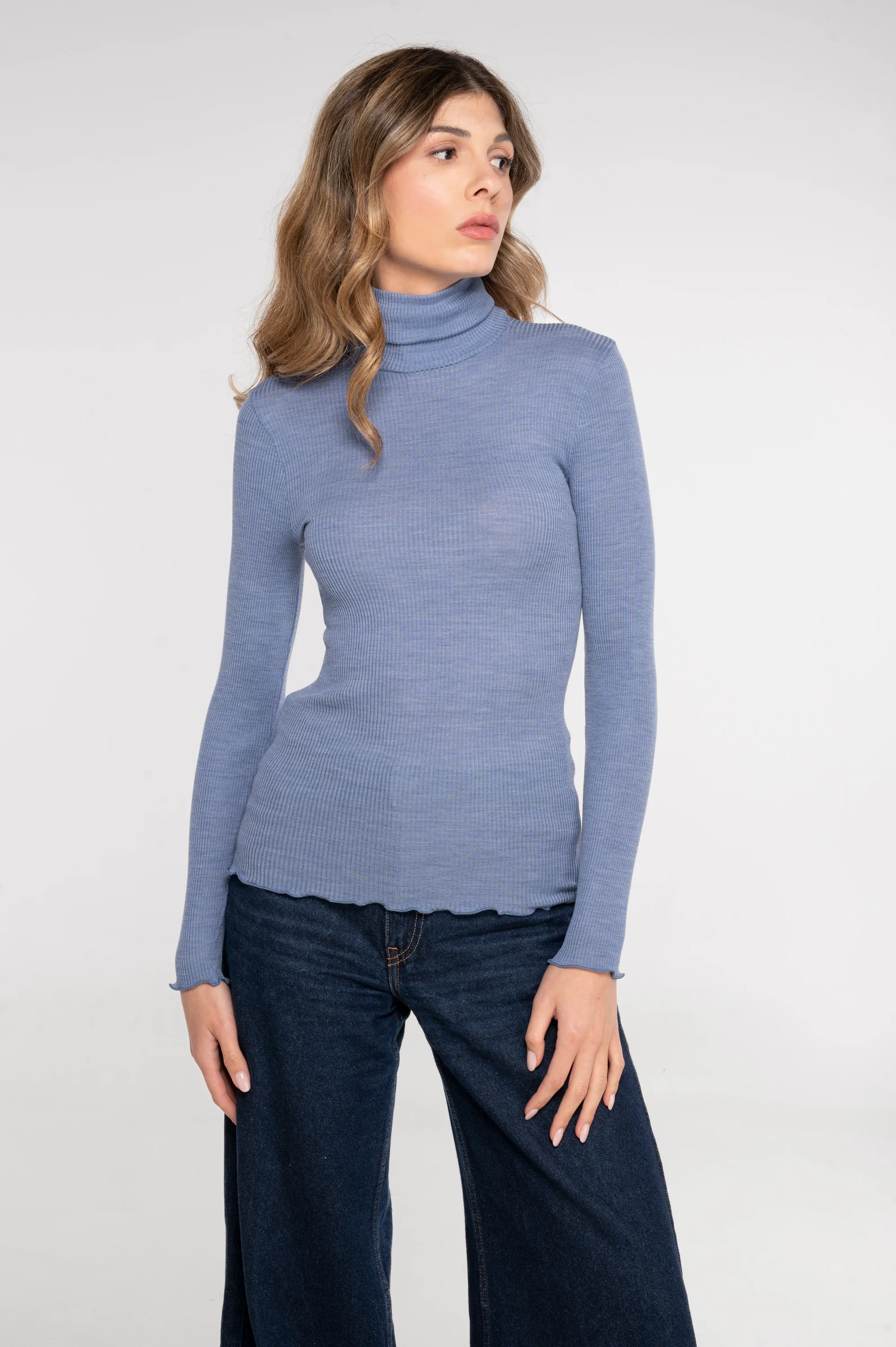 Wool and silk long sleeves turtleneck shirt 3438 - Image 31