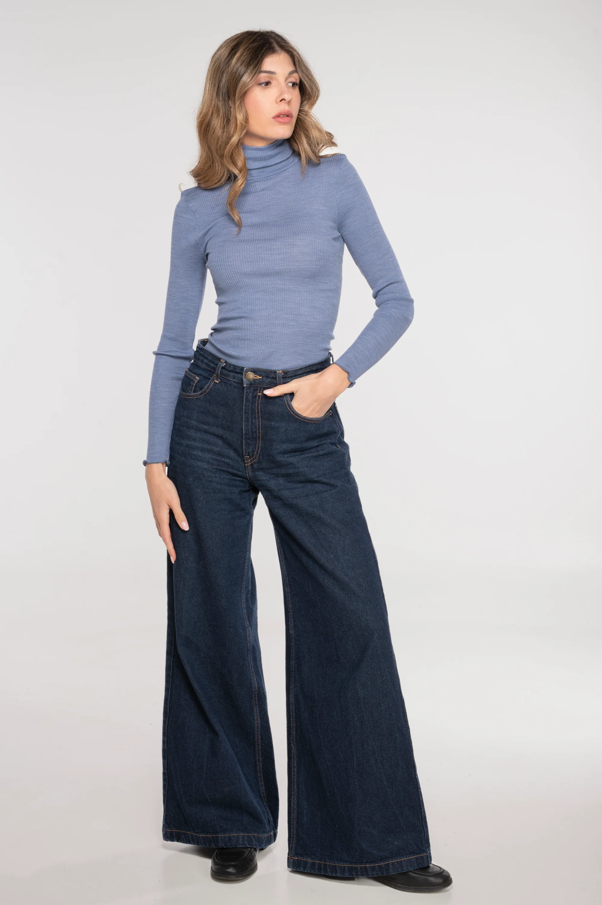 Wool and silk long sleeves turtleneck shirt 3438 - Image 34
