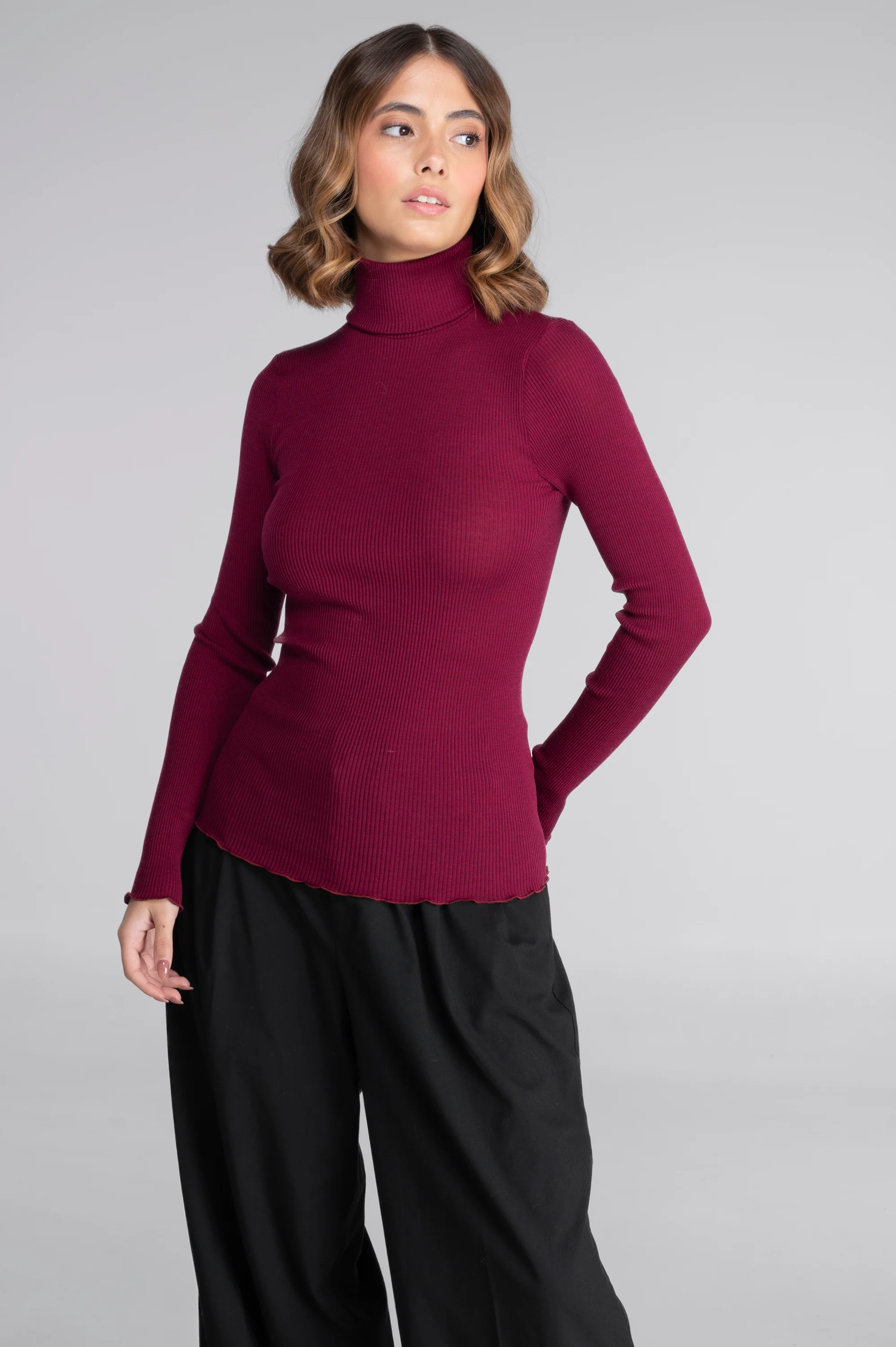 Wool and silk long sleeves turtleneck shirt 3438 - Image 38