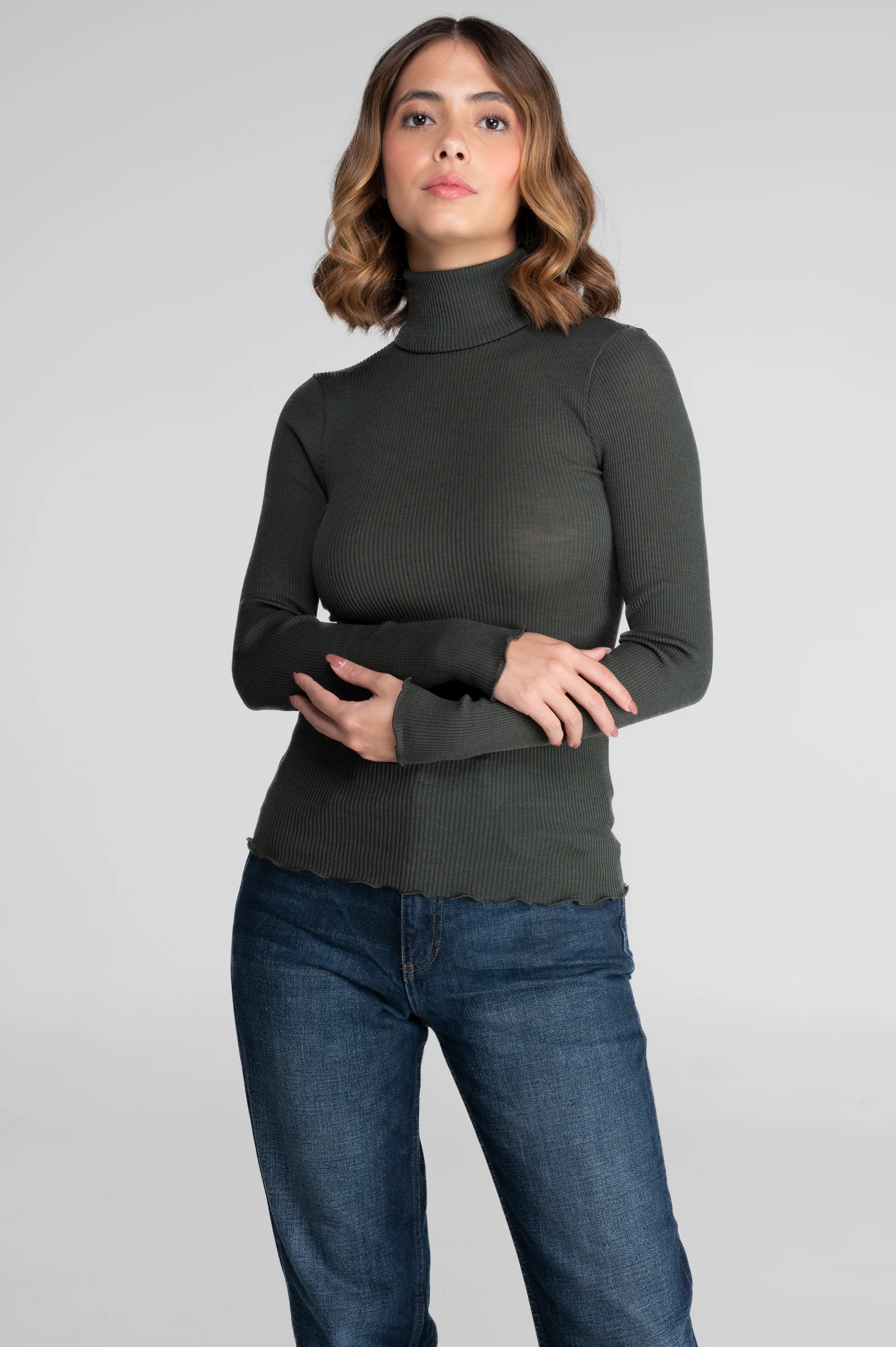 Wool and silk long sleeves turtleneck shirt 3438 - Image 46