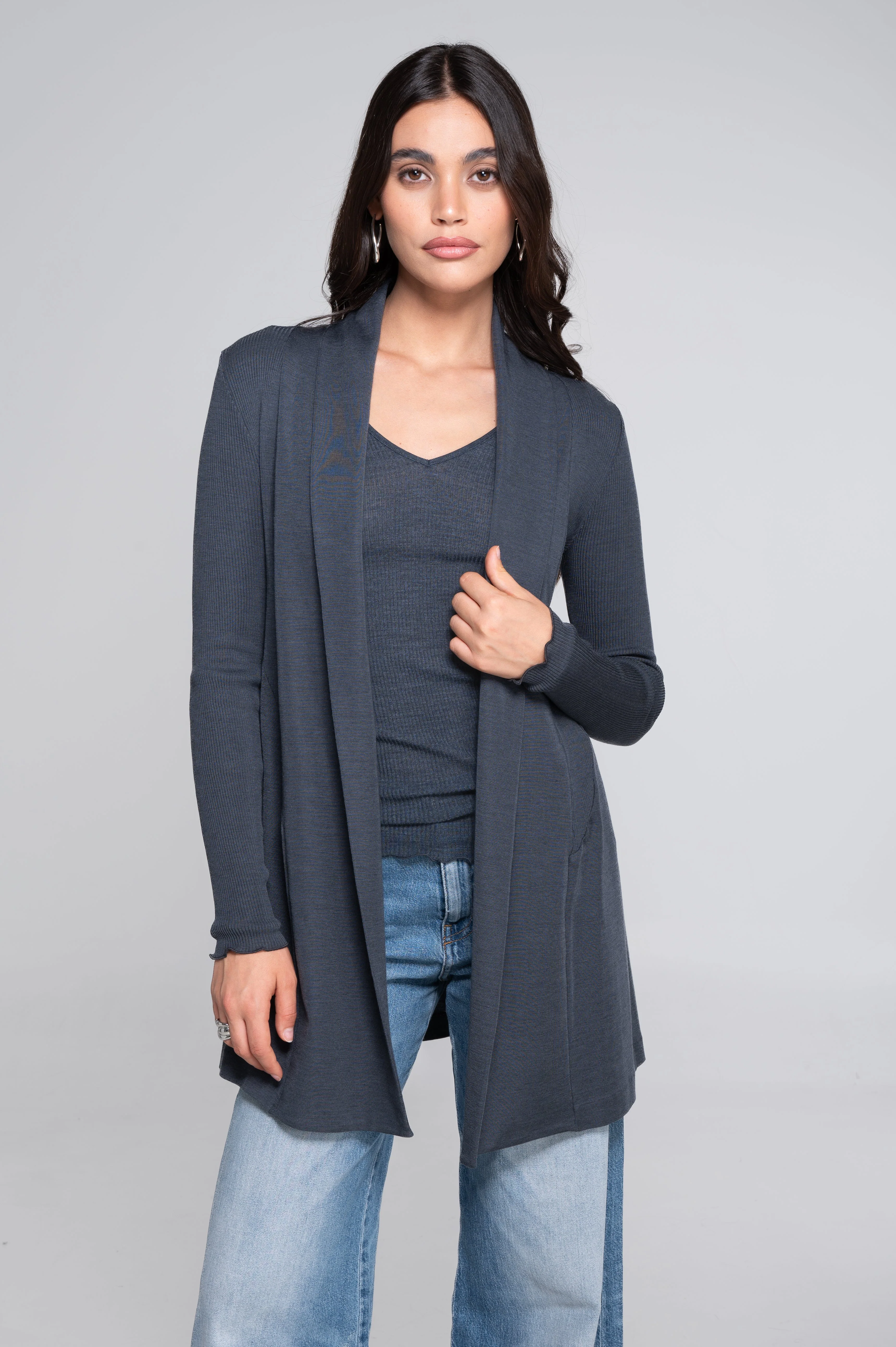 Wool and silk long sleeves cardigan 3463 - Image 6