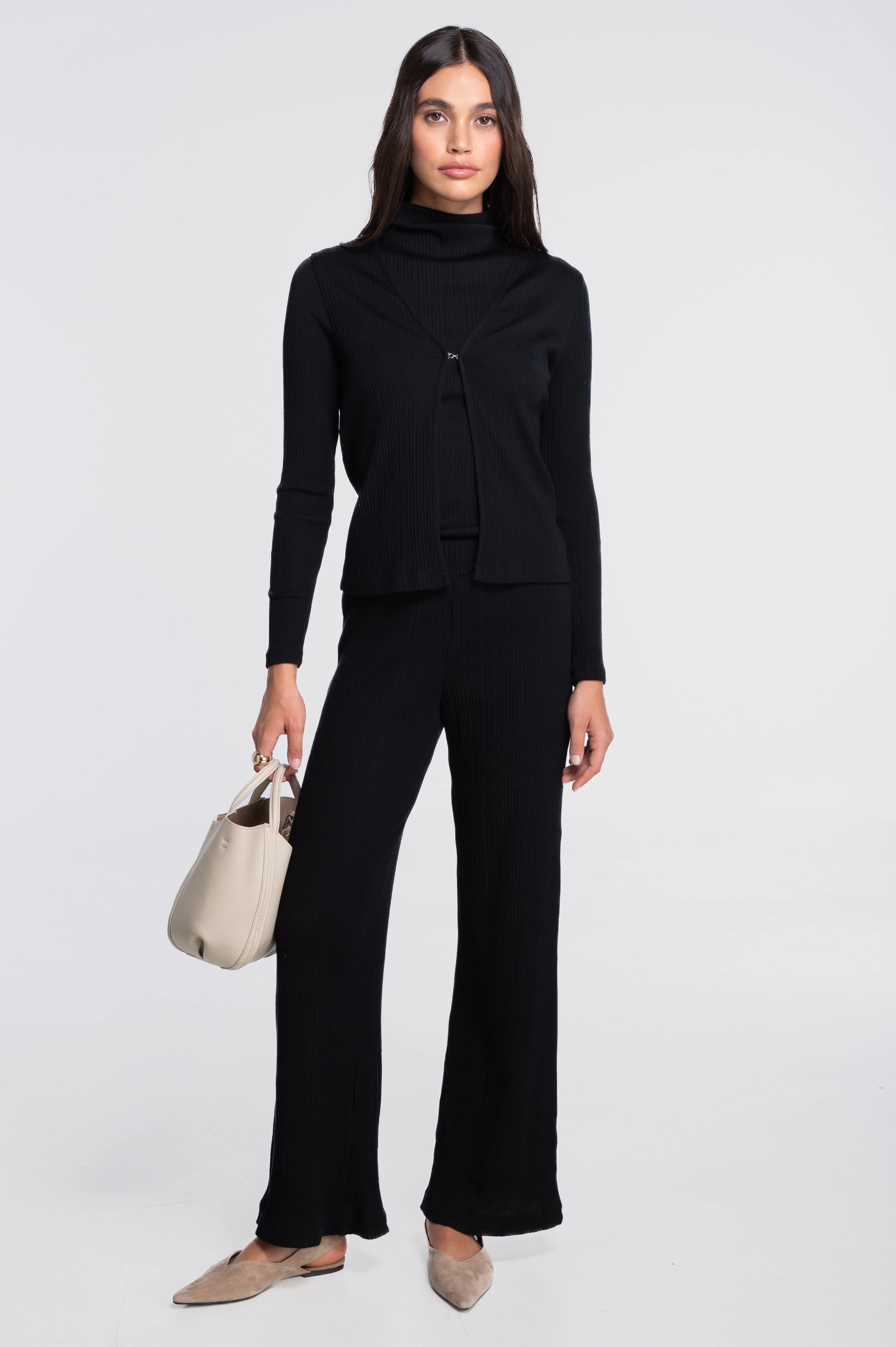 Wool and silk long sleeves cardigan with irregular rib 7464 - Image 4