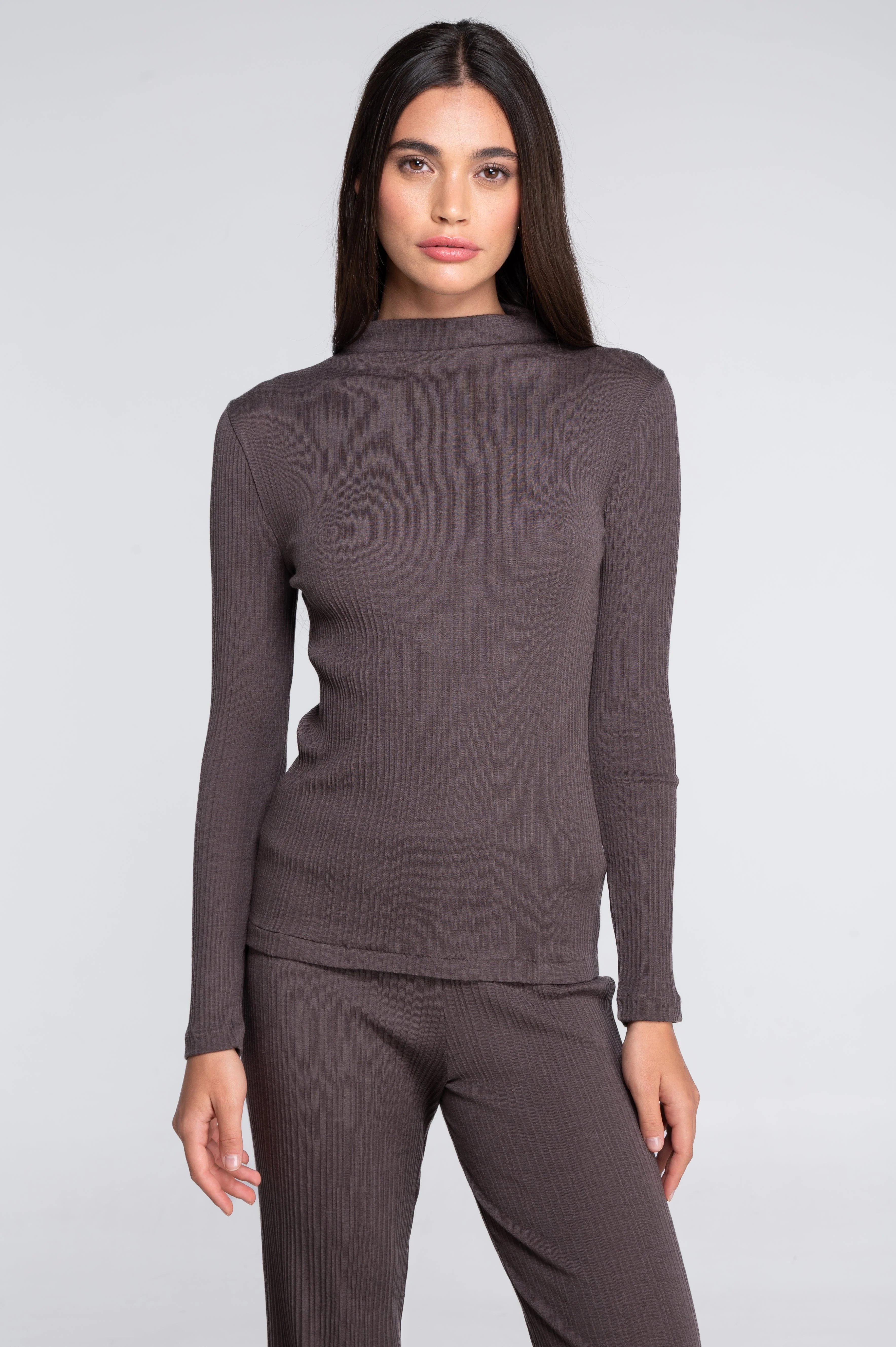 Wool and silk long sleeves mock neck shirt 7466 - Image 13