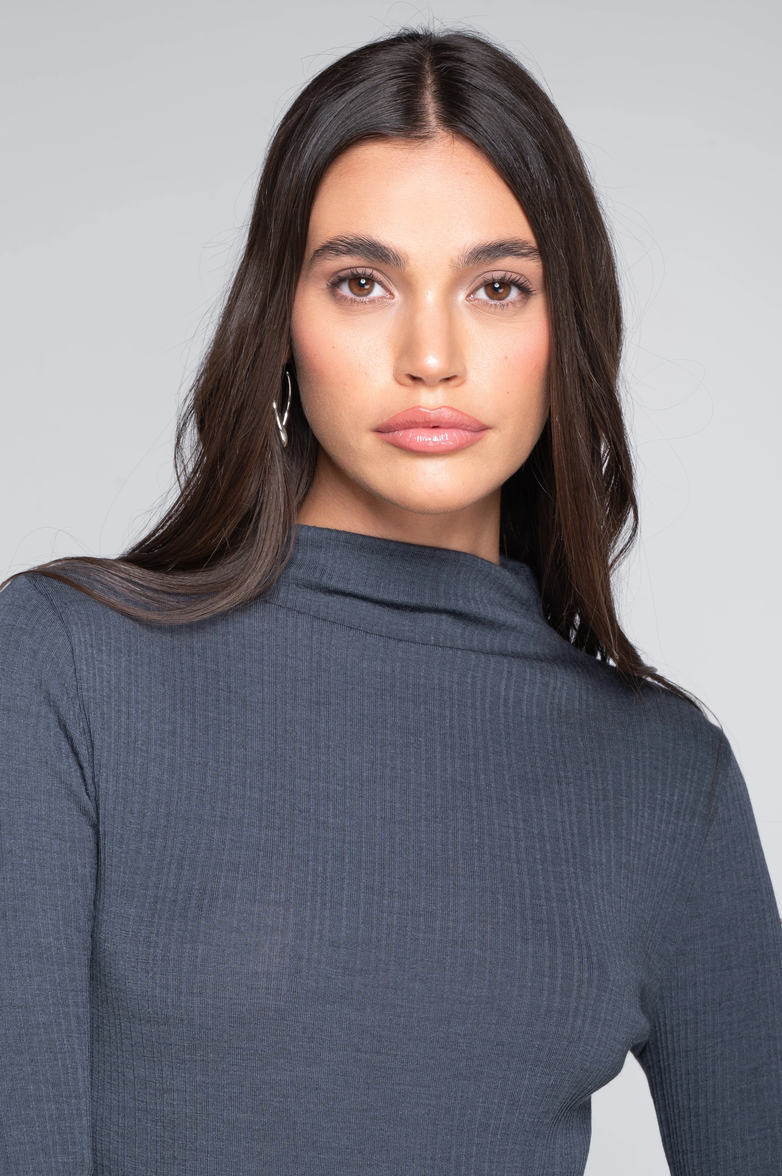 Wool and silk long sleeves mock neck shirt 7466 - Image 9