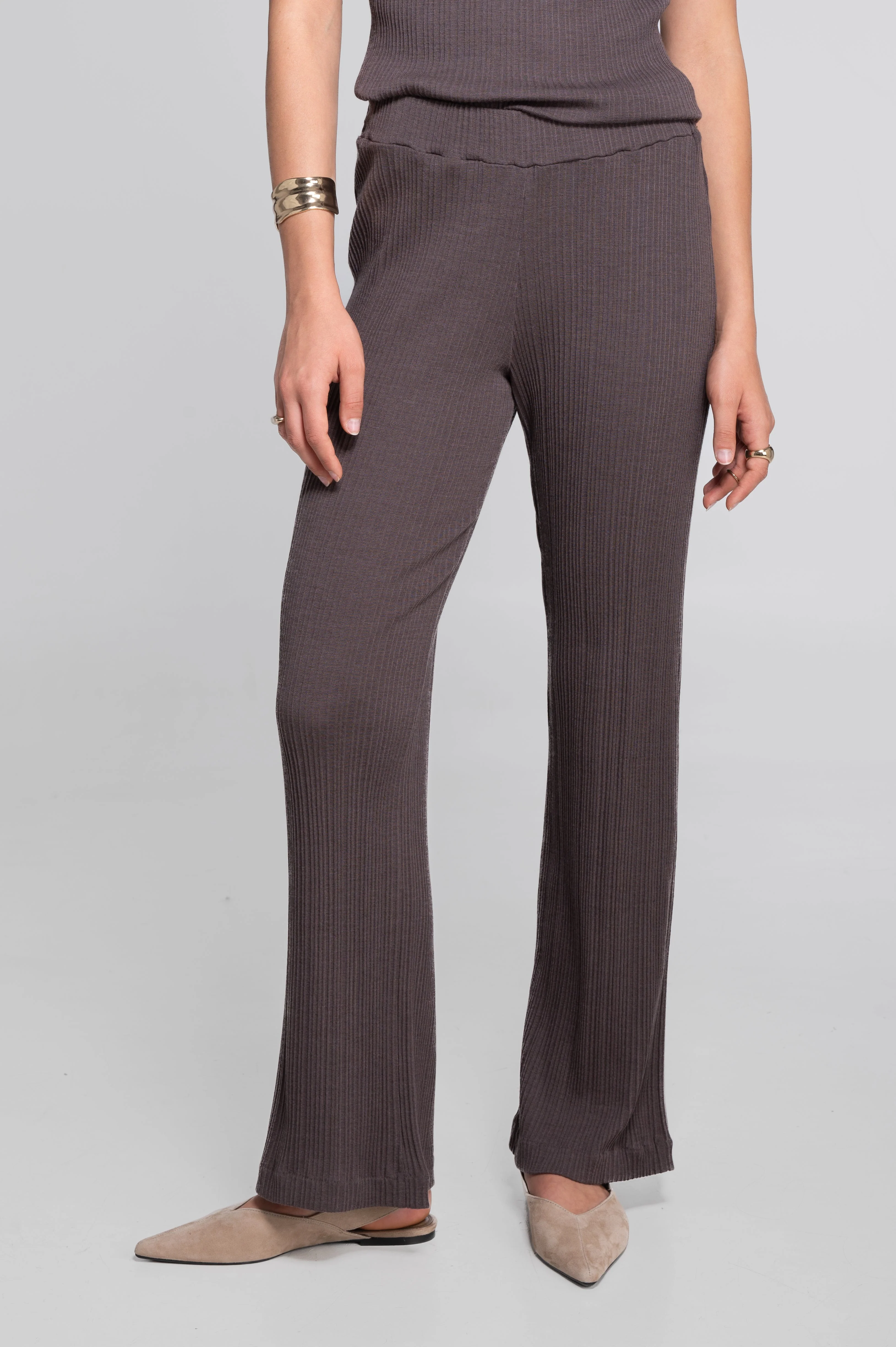 Wide-leg wool and silk trousers with irregular rib 7468 - Image 21