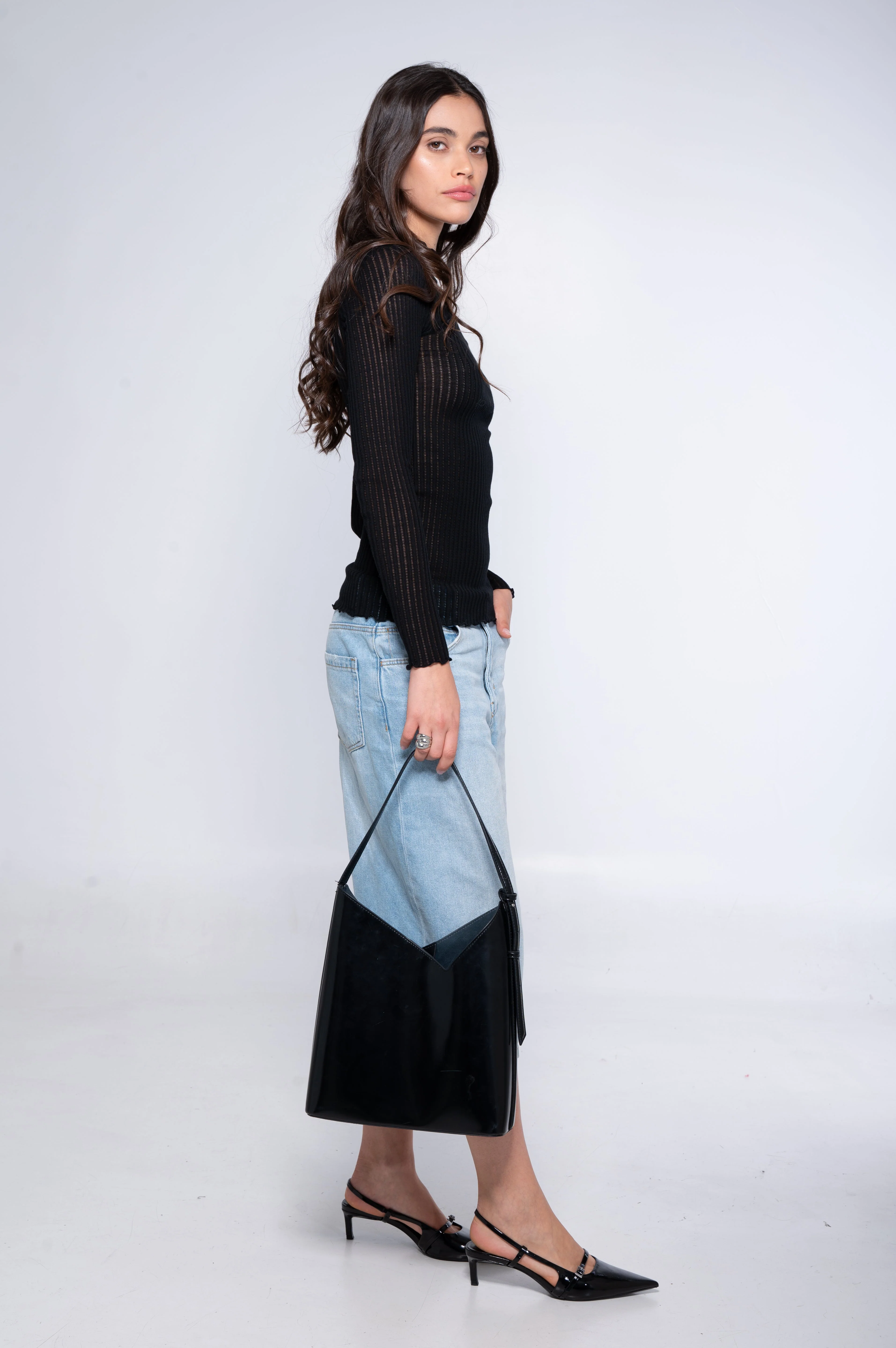 Long sleeves mock neck shirt in ajouré wool and silk 7494 - Image 11