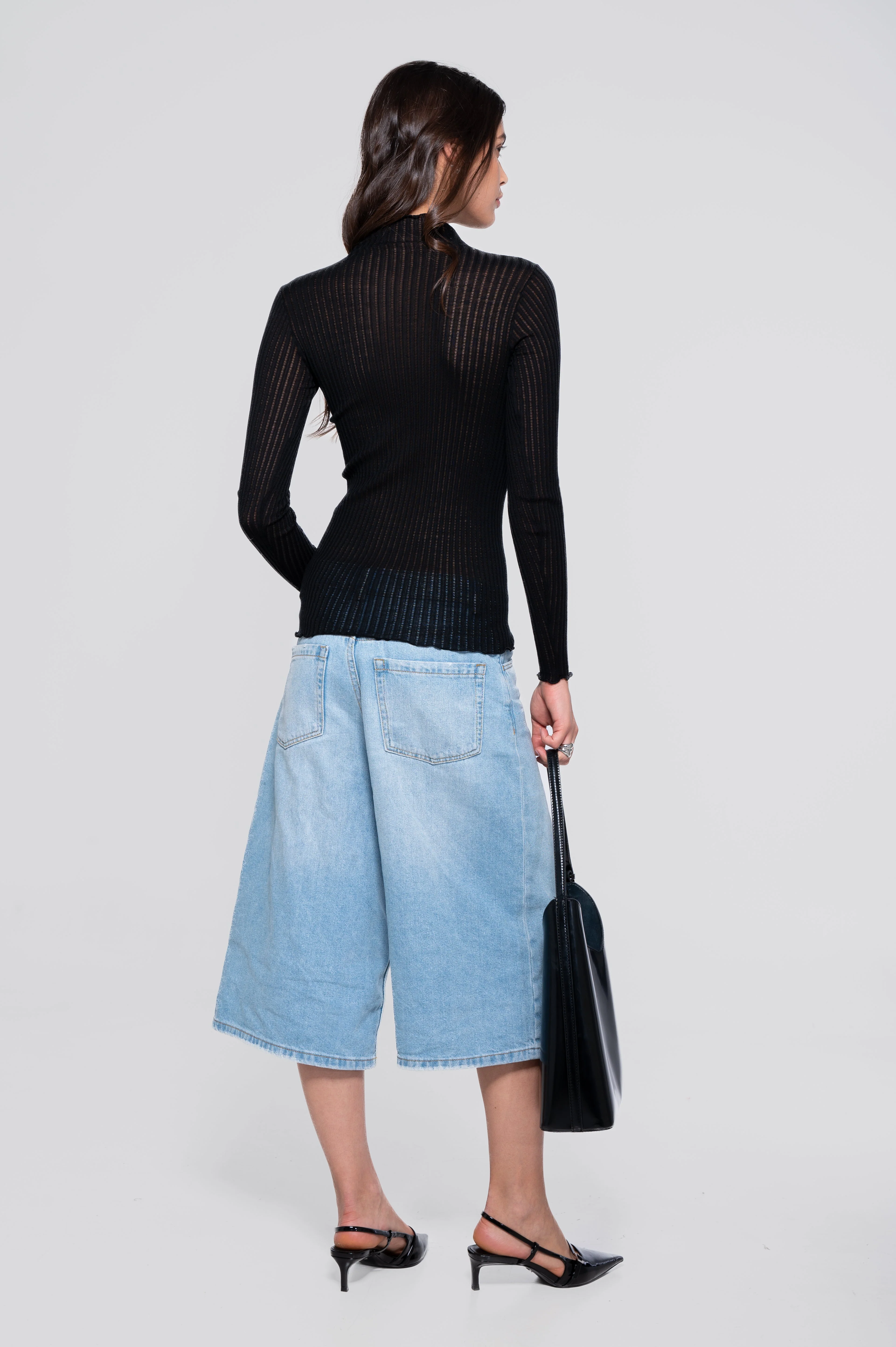 Long sleeves mock neck shirt in ajouré wool and silk 7494 - Image 12
