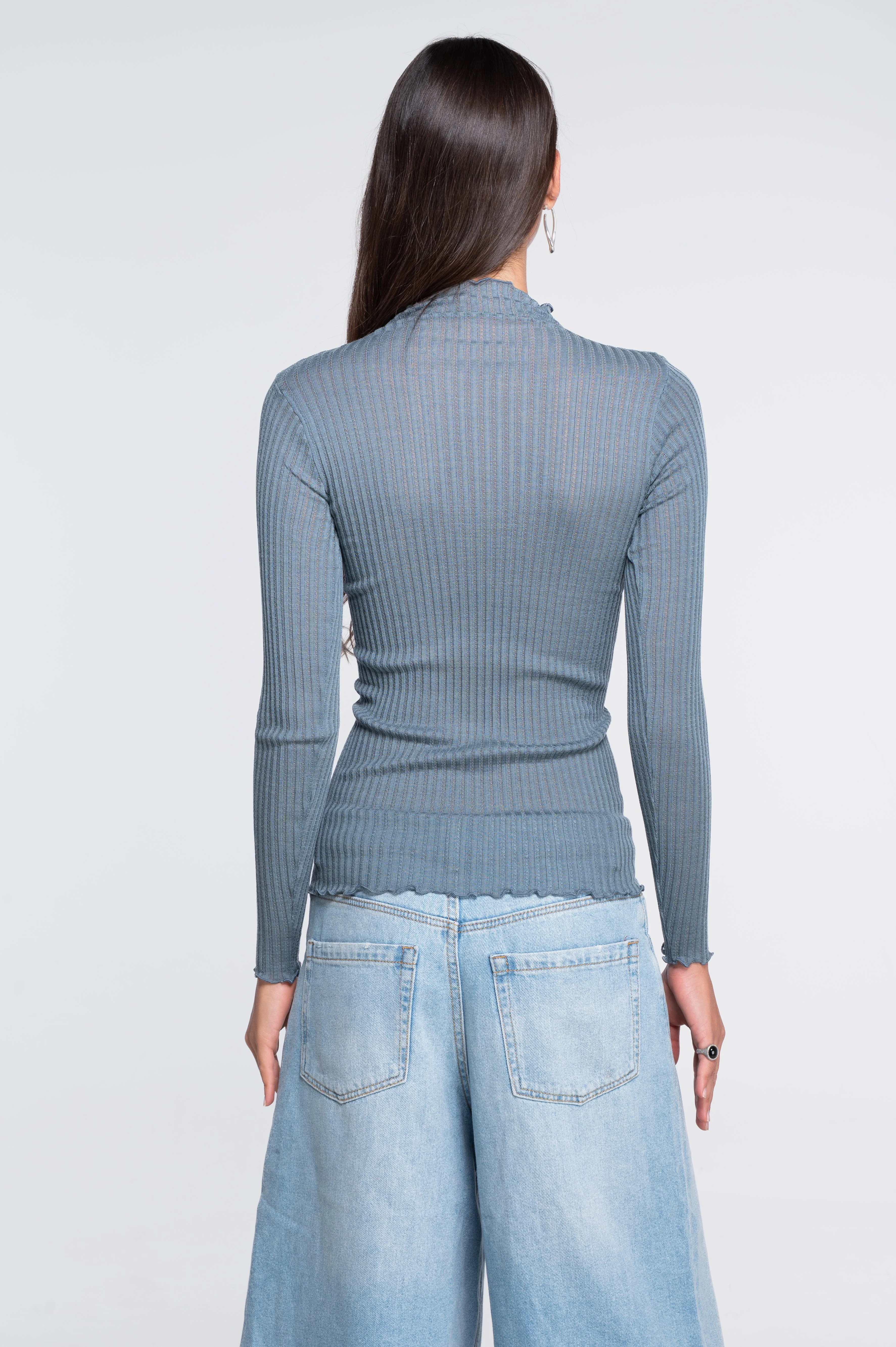 Long sleeves mock neck shirt in ajouré wool and silk 7494 - Image 26