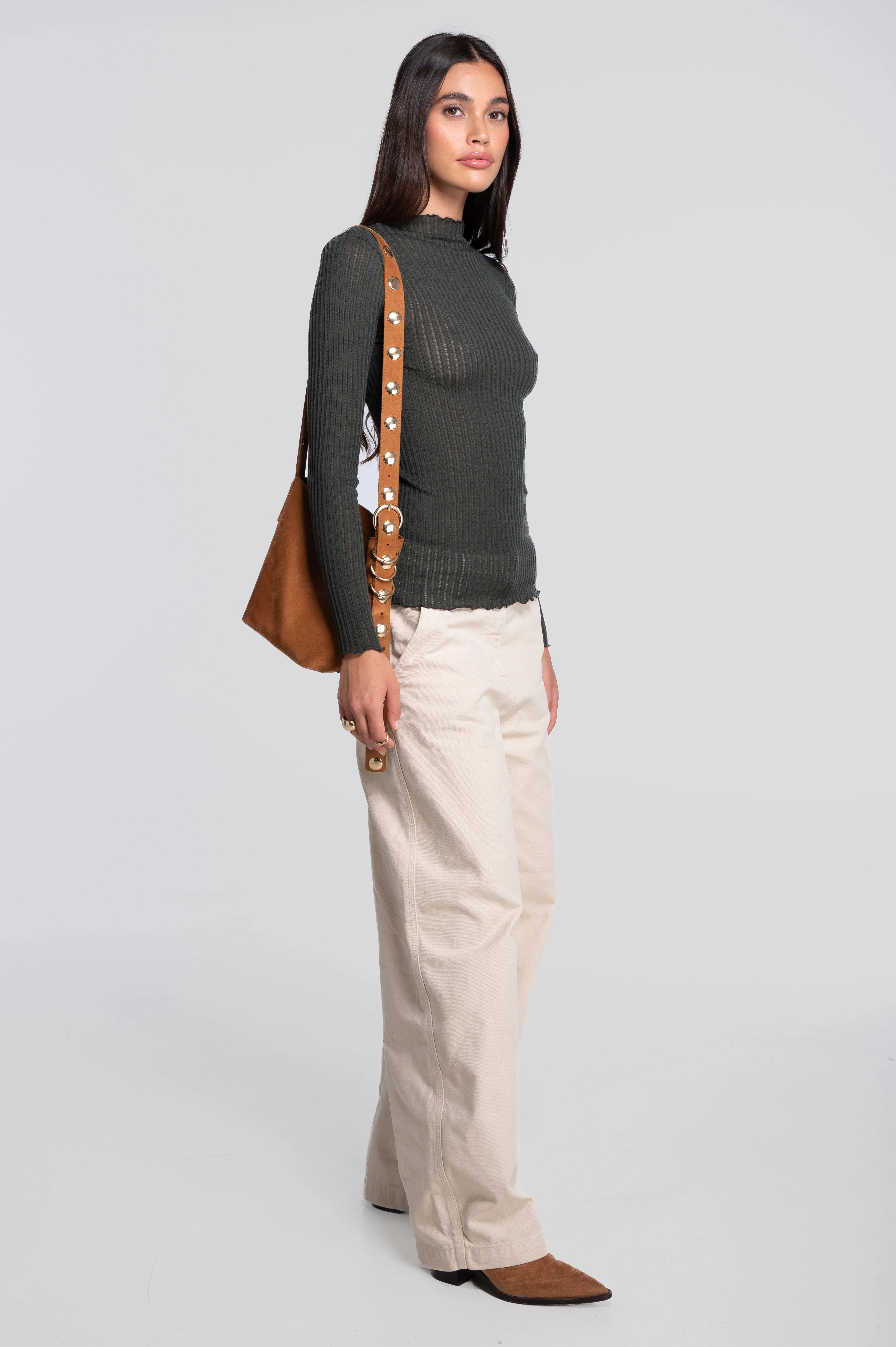 Long sleeves mock neck shirt in ajouré wool and silk 7494 - Image 41