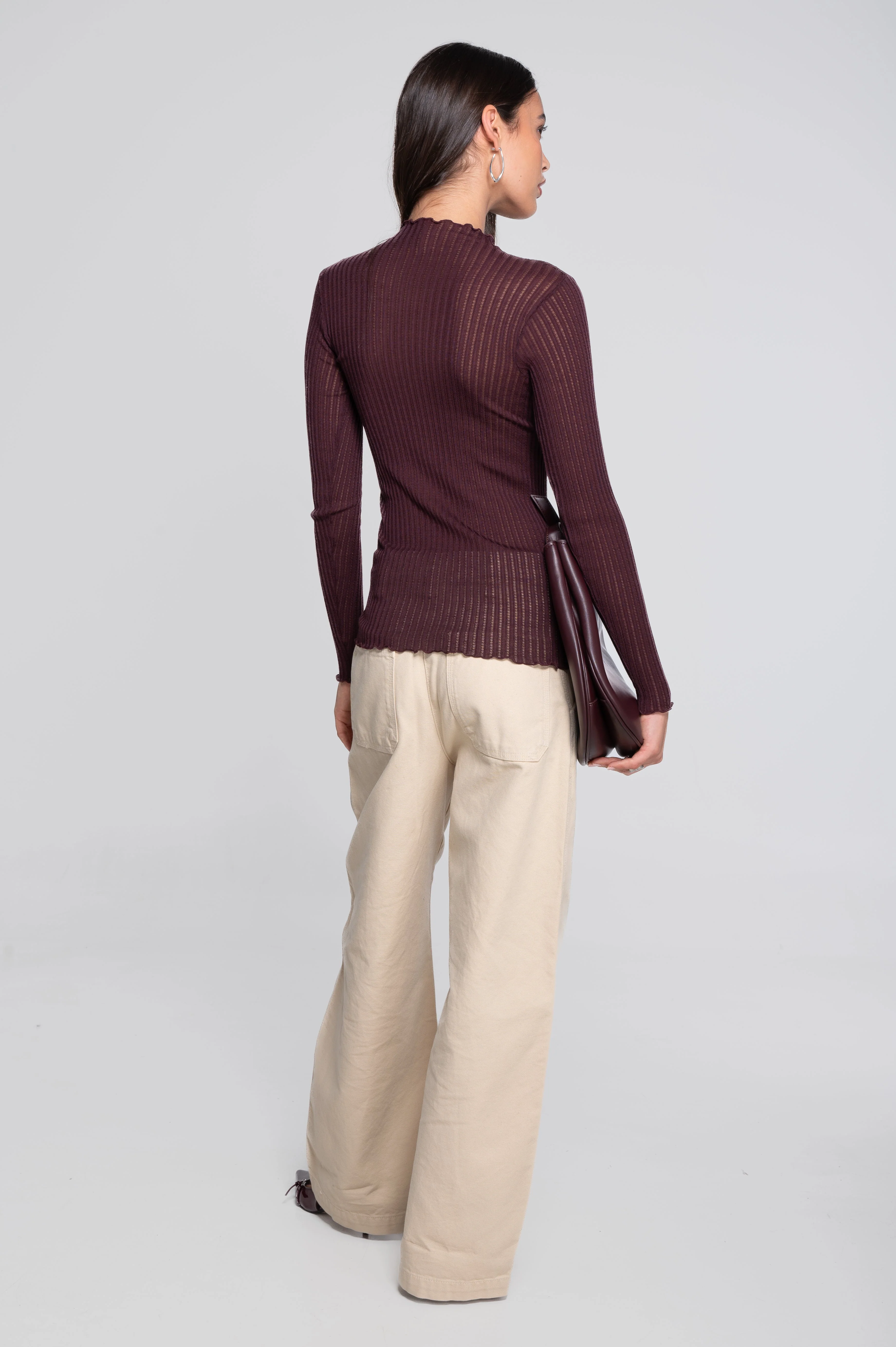 Long sleeves mock neck shirt in ajouré wool and silk 7494 - Image 6
