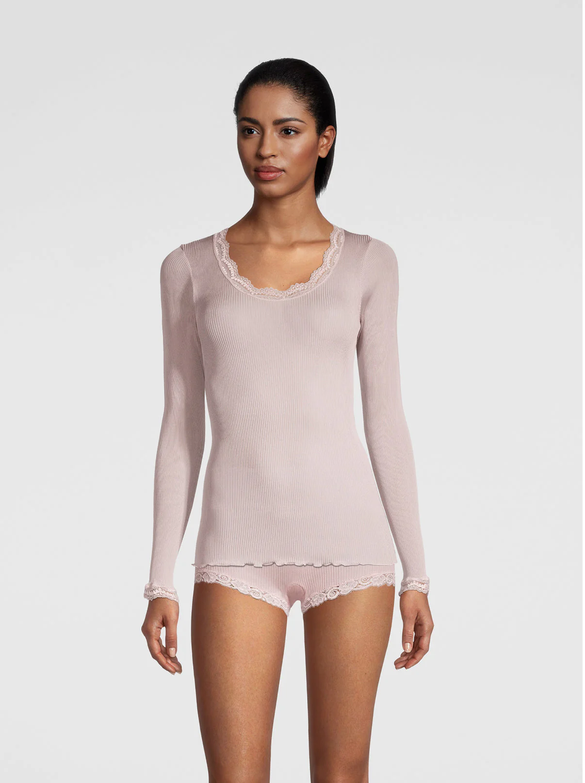 Long sleeve shirt in organzine silk with Leavers lace 9476 - Image 13