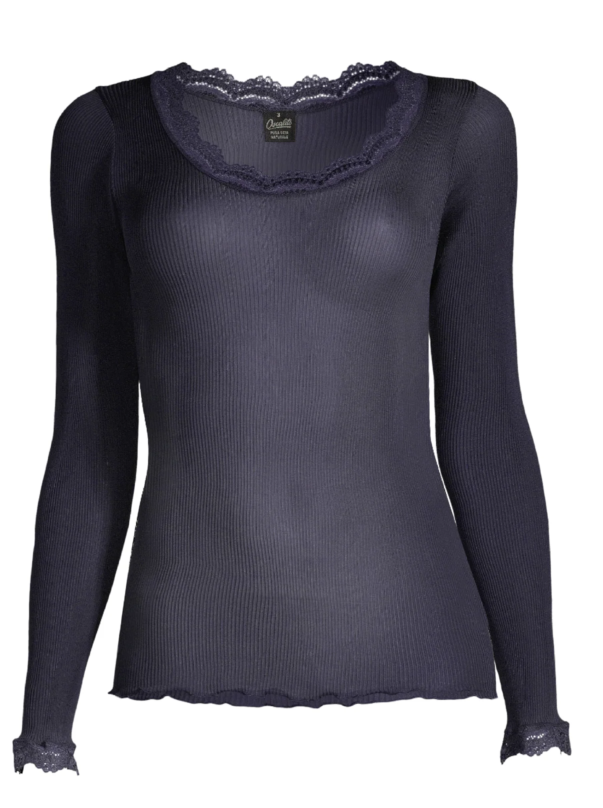 Long sleeve shirt in organzine silk with Leavers lace 9476 - Image 15