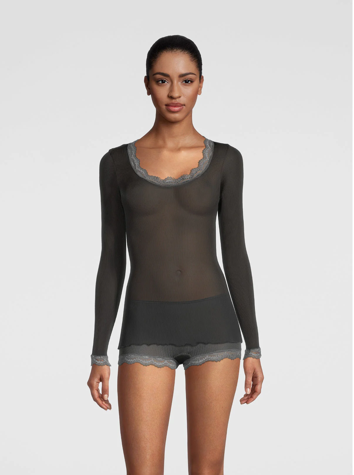 Long sleeve shirt in organzine silk with Leavers lace 9476 - Image 7