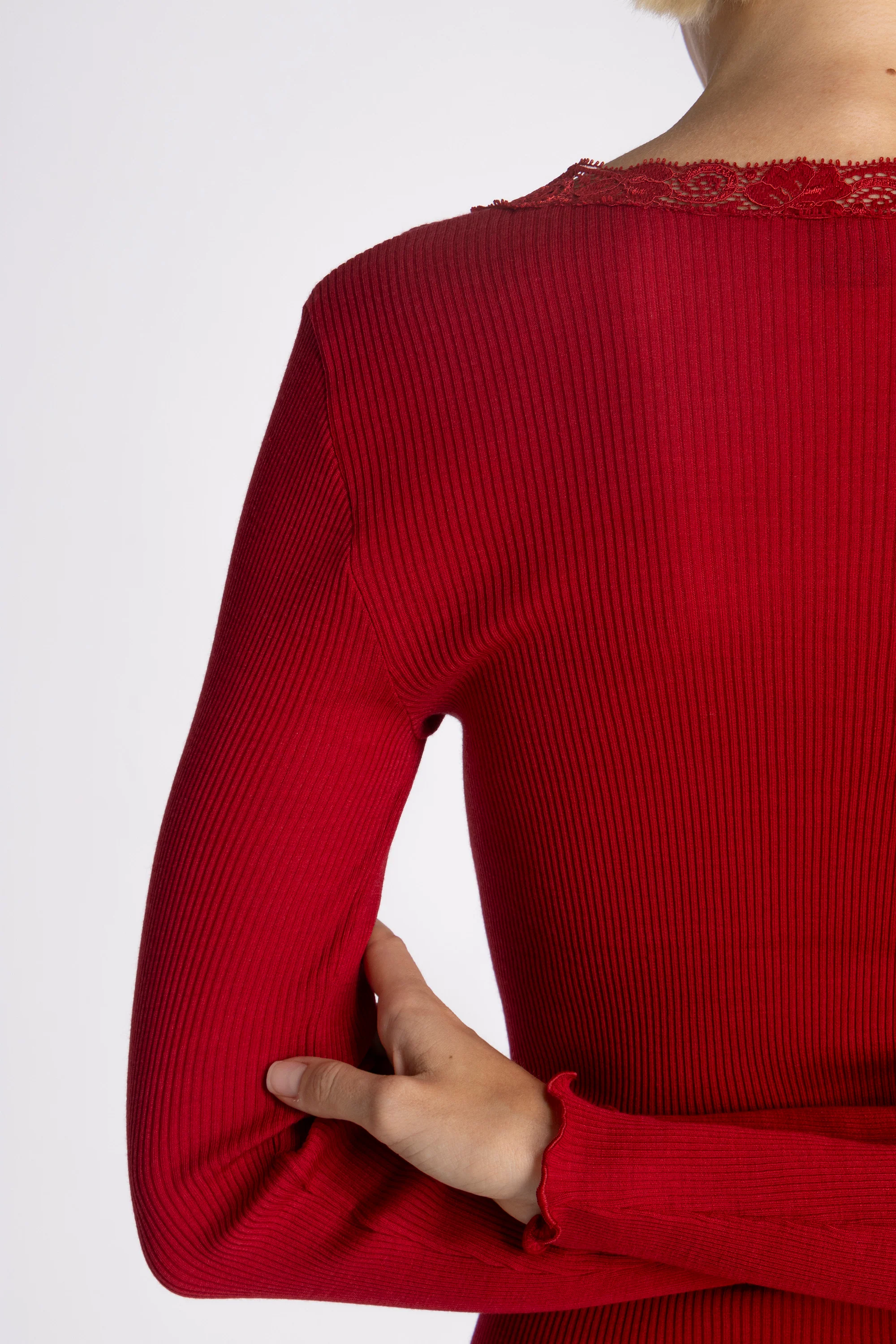 Long-sleeved shirt in wool and silk with Leavers lace 3416 - Image 18