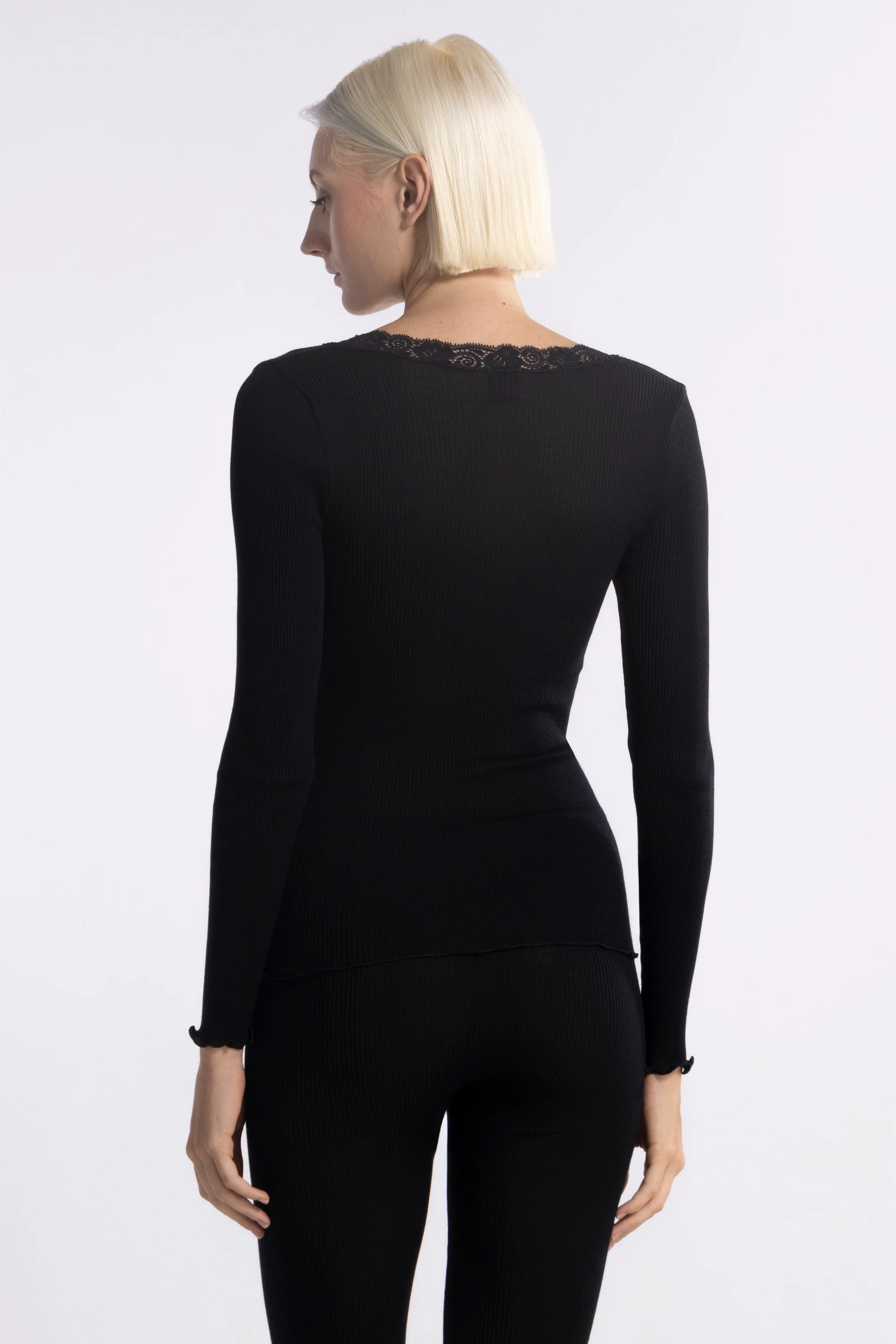 Long-sleeved shirt in wool and silk with Leavers lace 3416 - Image 5