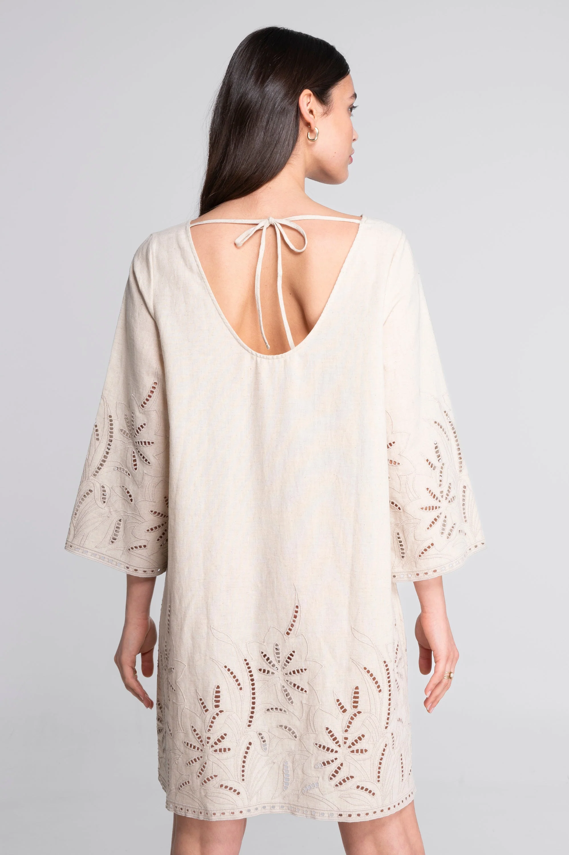 Cotton-linen dress with foliage embroidery 7532 - Image 2