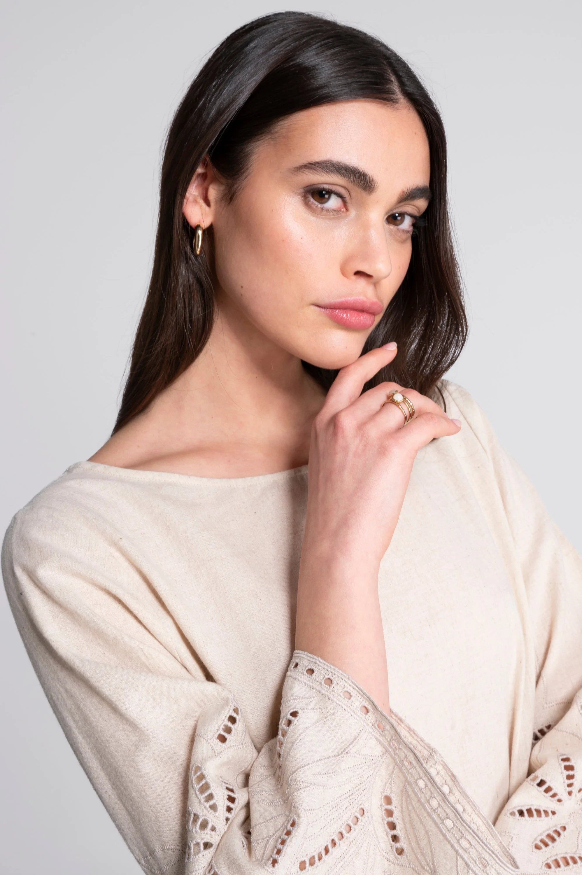 Cotton-linen dress with foliage embroidery 7532 - Image 3