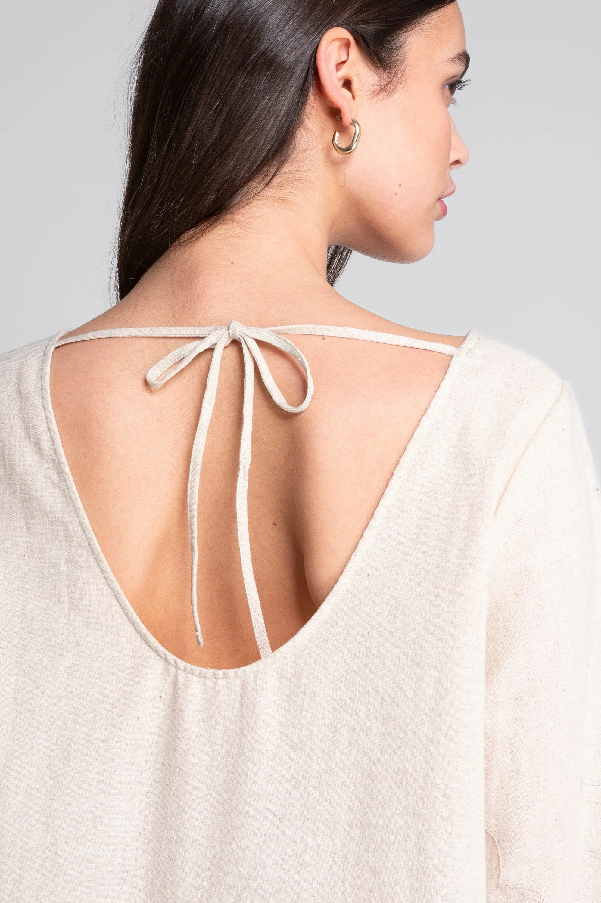 Cotton-linen dress with foliage embroidery 7532 - Image 4